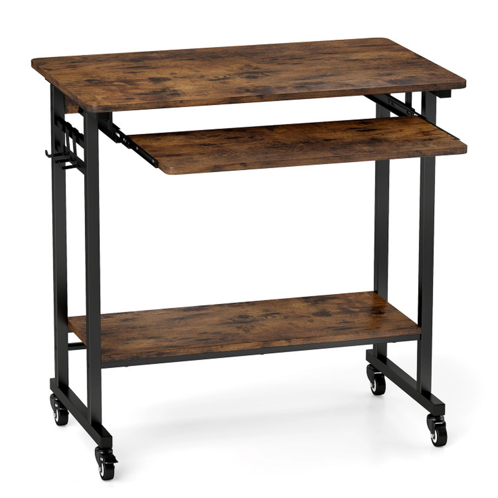SUGIFT 31.5-in 160-lb Capacity Rolling Laptop Desk with Pull-Out Keyboard Tray 3 Hooks and Locking Casters
