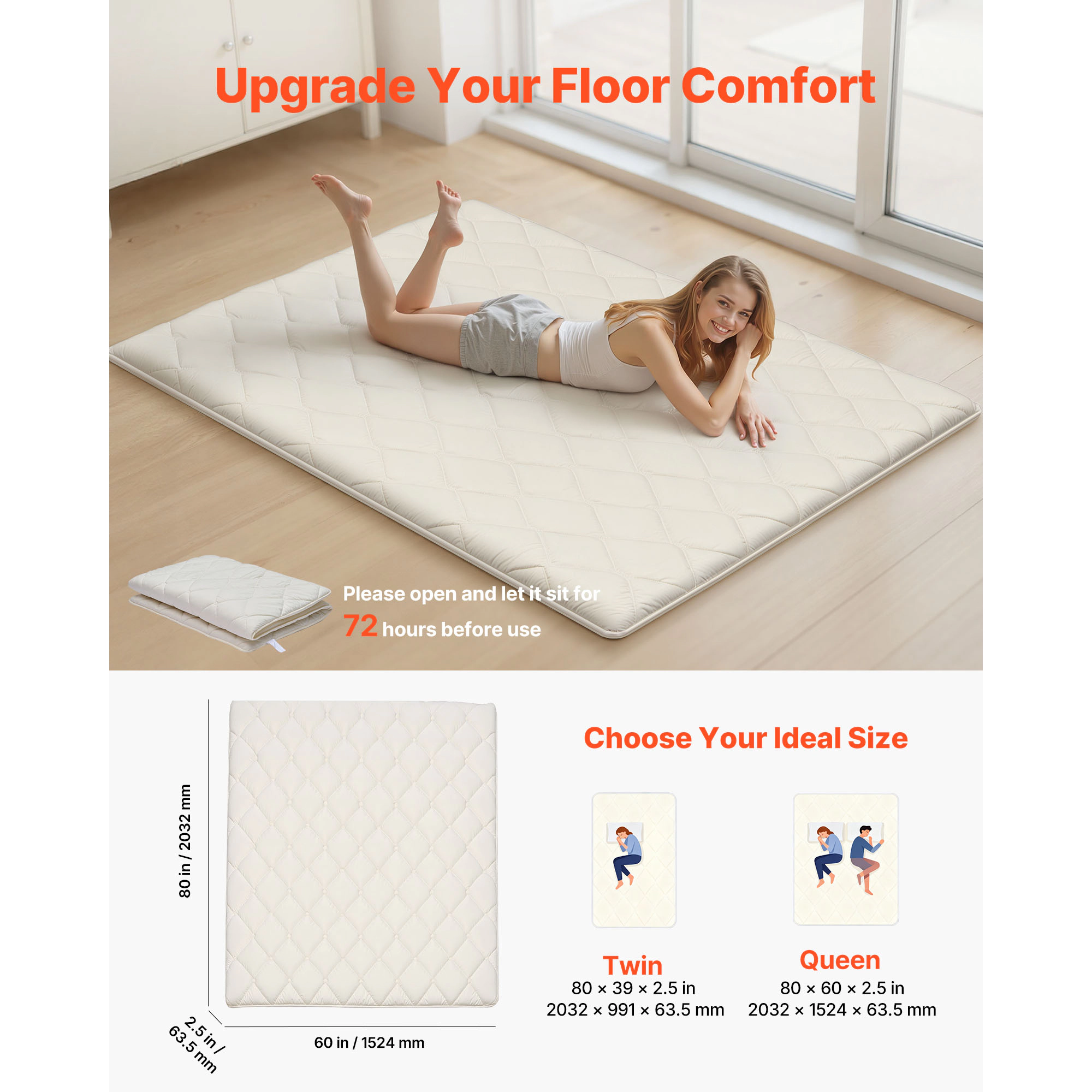 HONGGE Japanese Tatami Mat Foldable Japanese Tatami Mattress Futon Mattress with Storage Bag & Fastener 9-Layer Floor