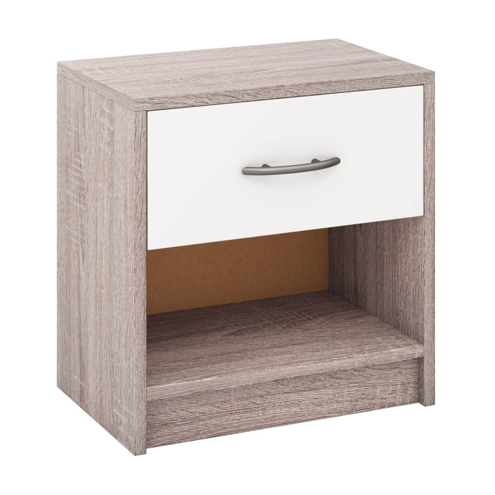 SUGIFT Bedside Table Nightstand with Drawer and Open Storage Shelf 22-Lb Capacity Light Gray