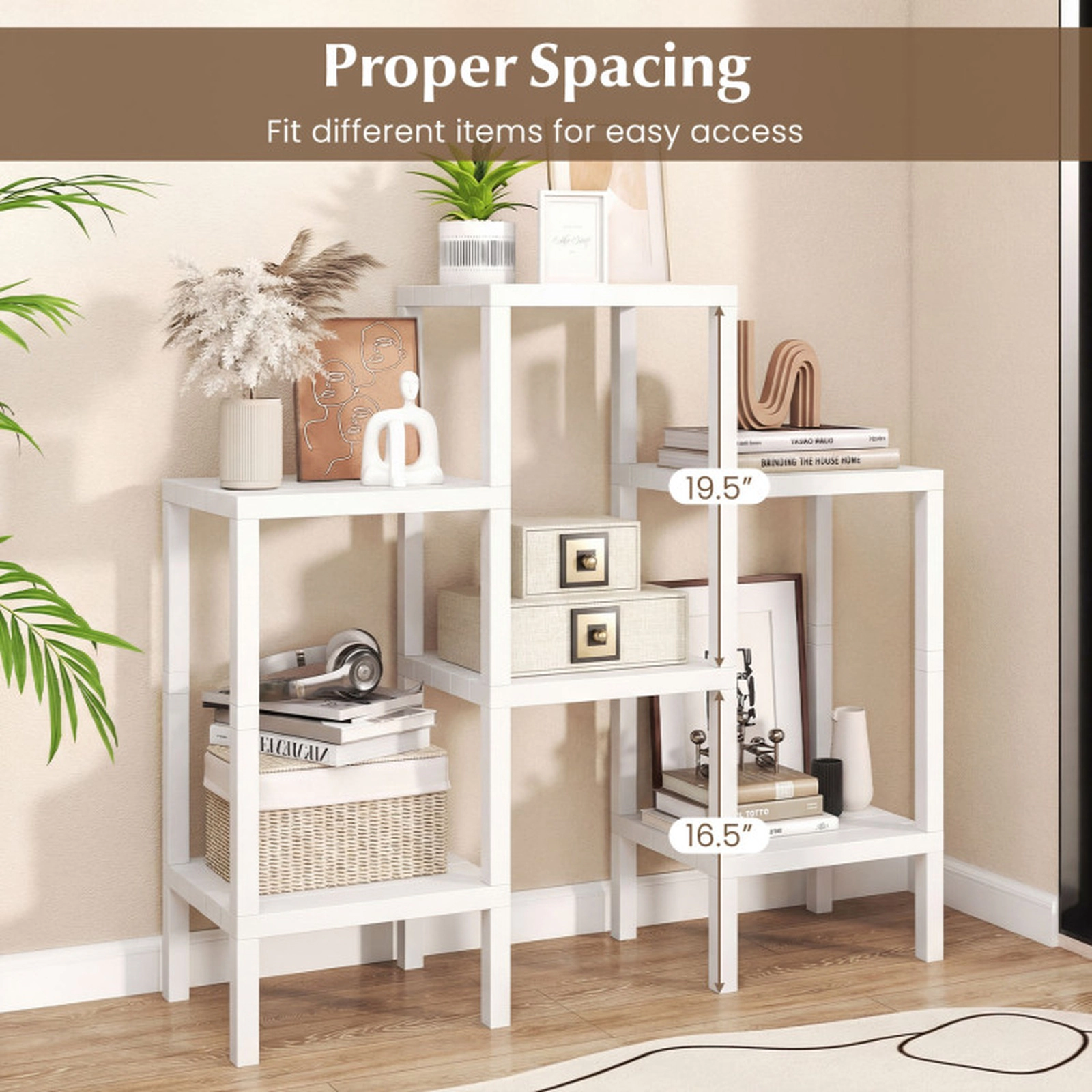 SUGIFT 6-Tier Plastic Modular Storage Shelves White for Living Room and Kitchen