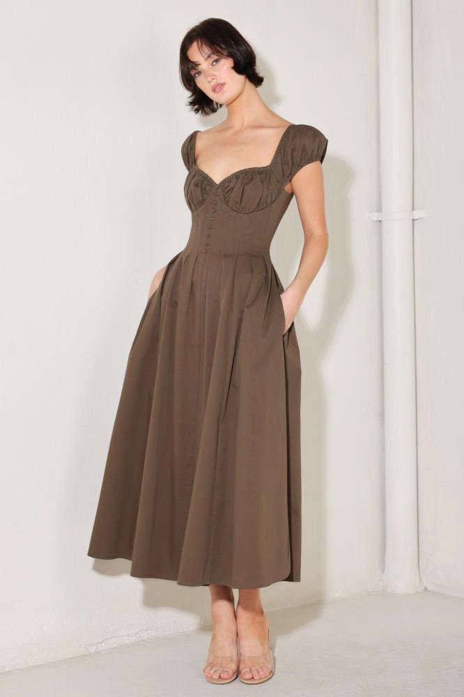 TRUEDAMES Women Mocha Muse Moment Woven Midi Dress