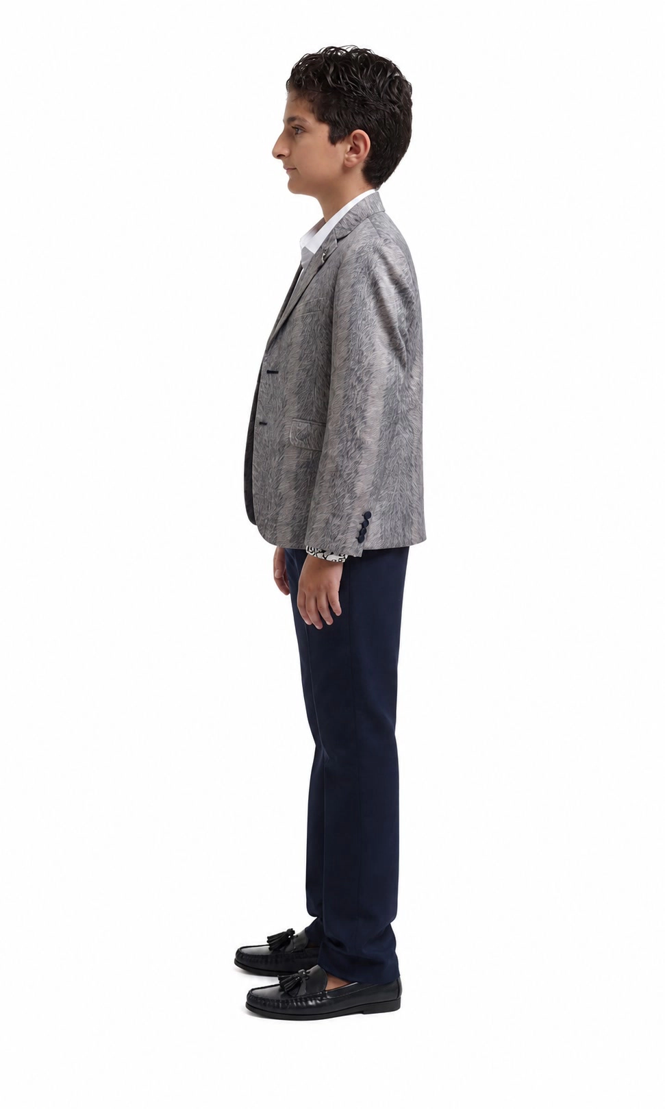Elie Balleh Boys Slim Fit Printed Velvet Blazer