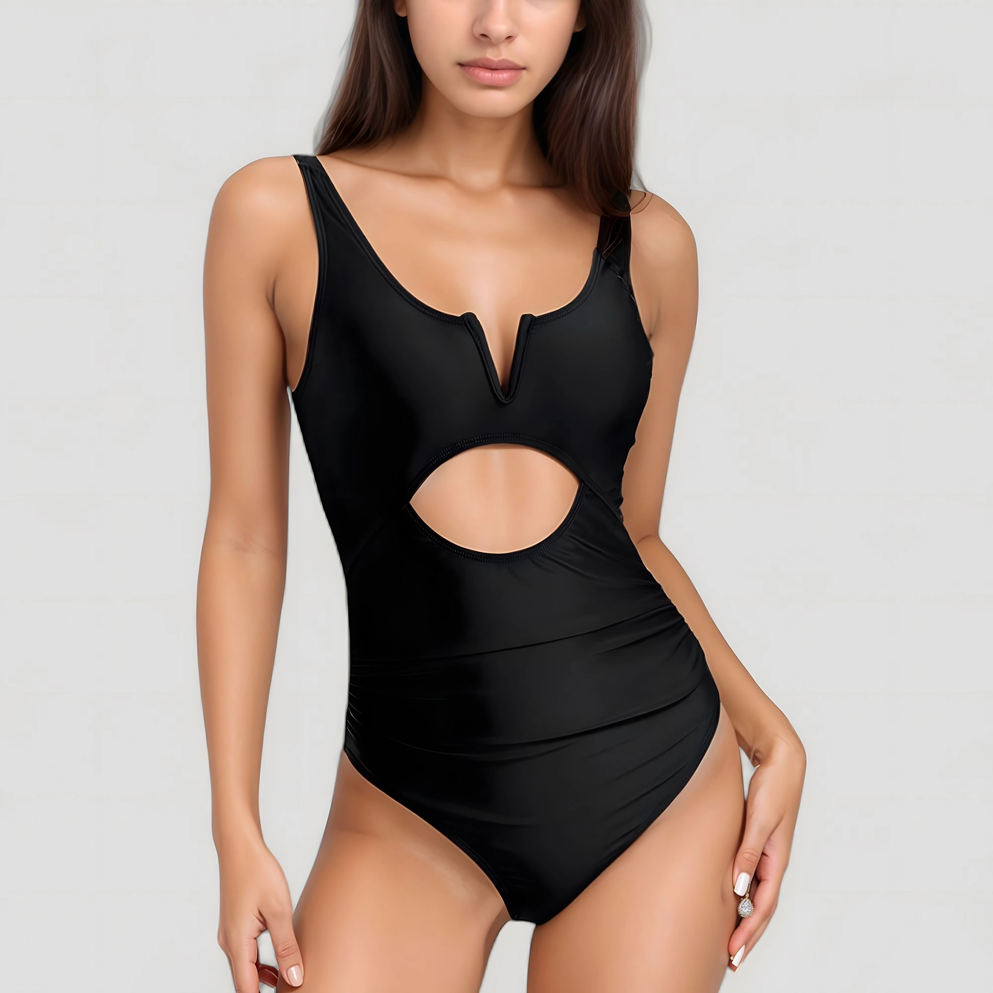 Anna-Kaci Women One-Piece Swimsuit - V-Wire Neckline, Front Cut-Out Waist