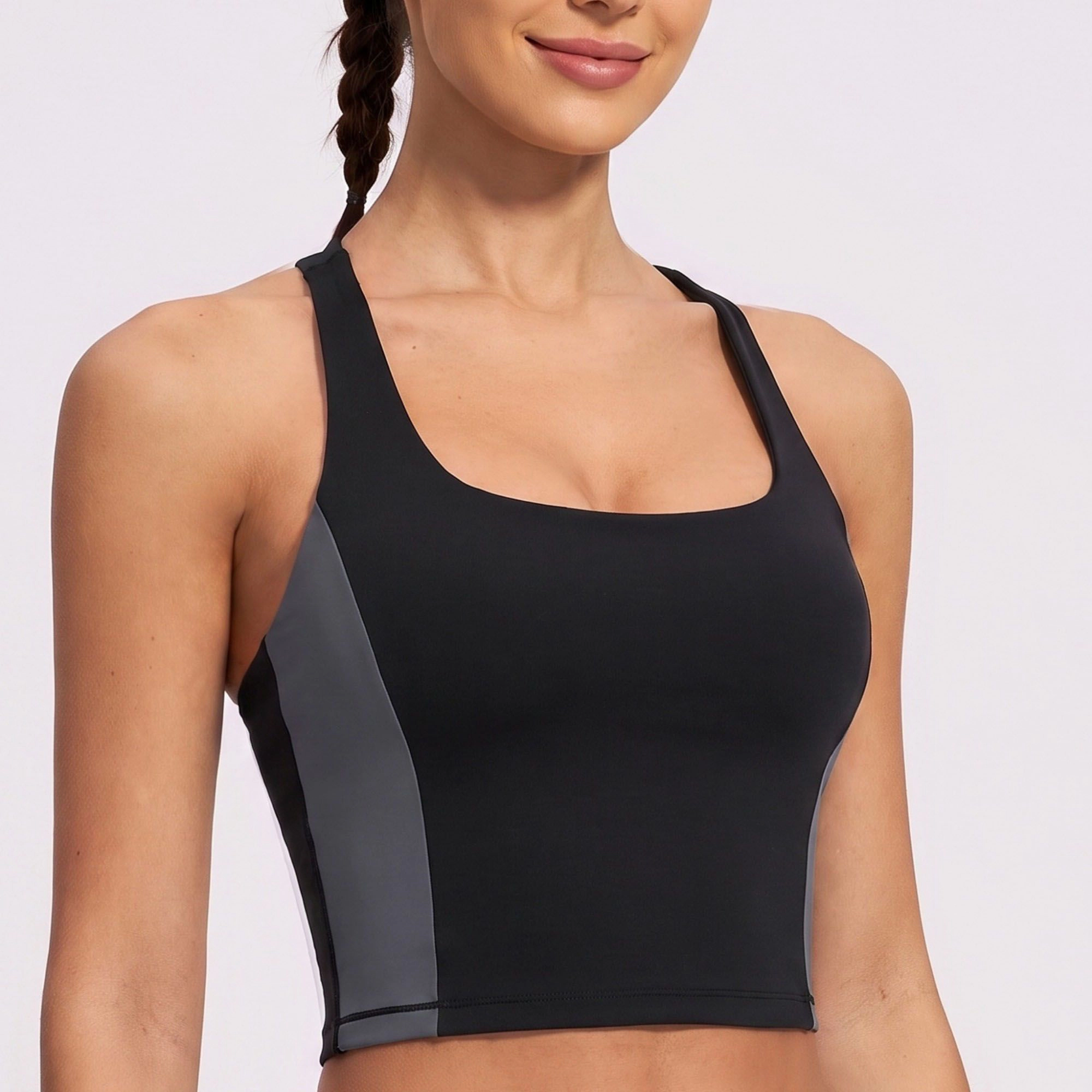 Anna-Kaci Women's Square Neck Cropped Active Tank Top for Yoga Running Gym Workouts and Everyday Athleisure