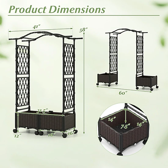 SUGIFT 5-ft Tall Raised Garden Bed with Trellis Hanging Roof and Lockable Wheels 58-in Frame Brown