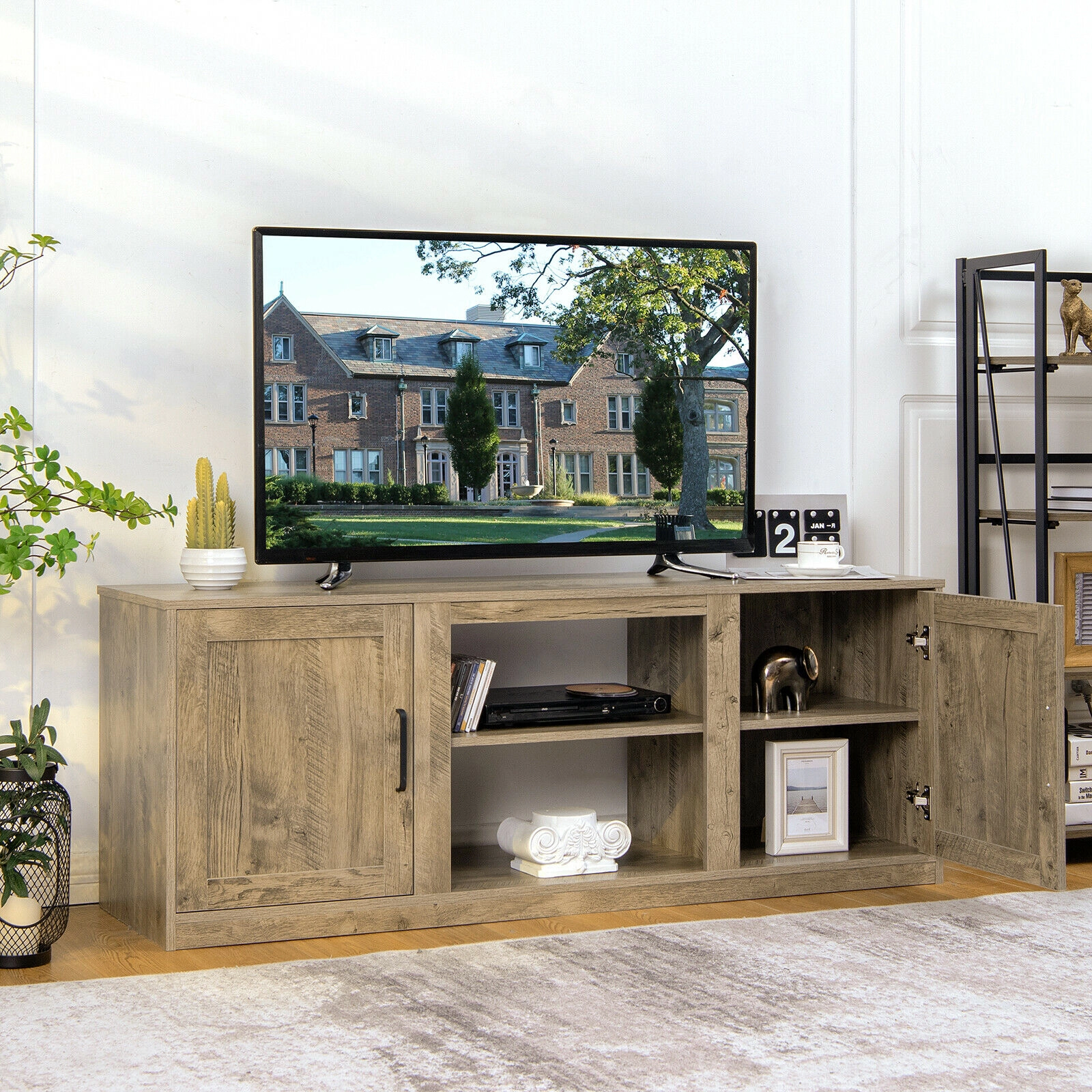 LJG TV Stand with Double Barn Doors for TVs up to 65 Inch