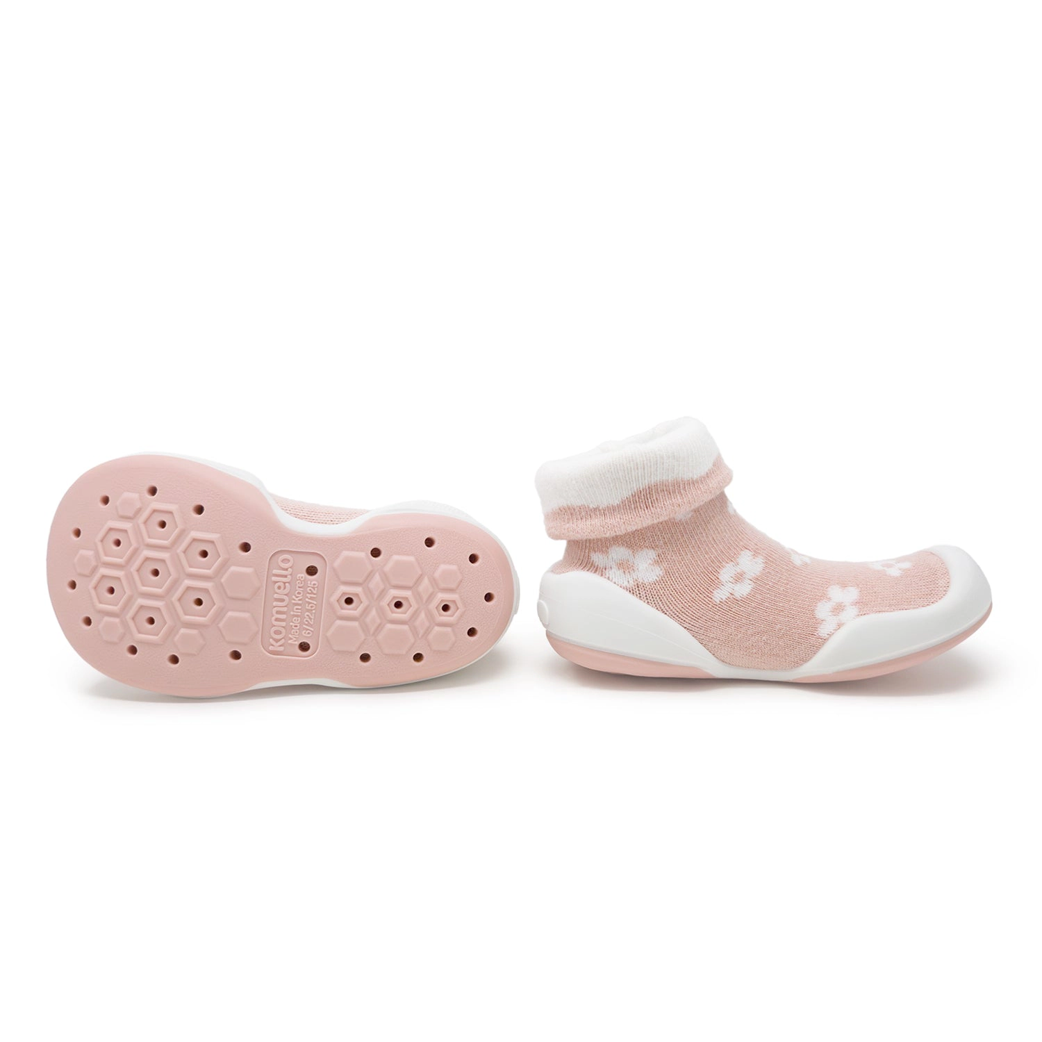 Komuello Baby Girl First Walk Sock Shoes Daisies - Mauve