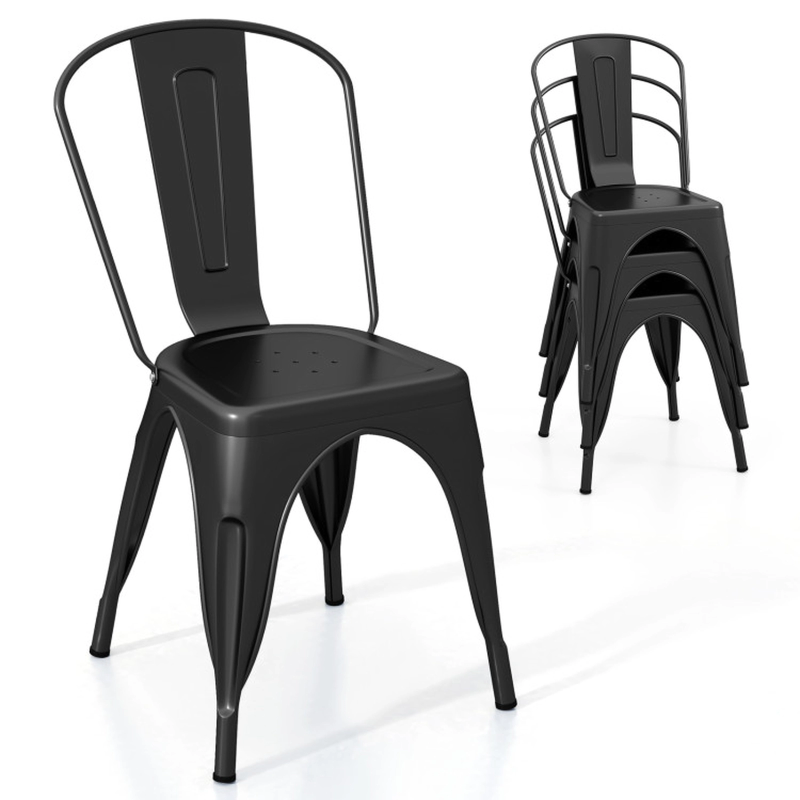 SUGIFT Metal Stackable Removable Backrest and X-Shaped Base Set of 4 Dining Chairs