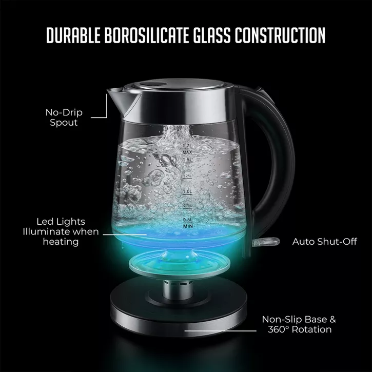 Luminuxe 1.7L Electric Kettle, Speed-Boil Glass Electric Water Boiler & Warmer, Auto Shut-Off Cool Touch Handle