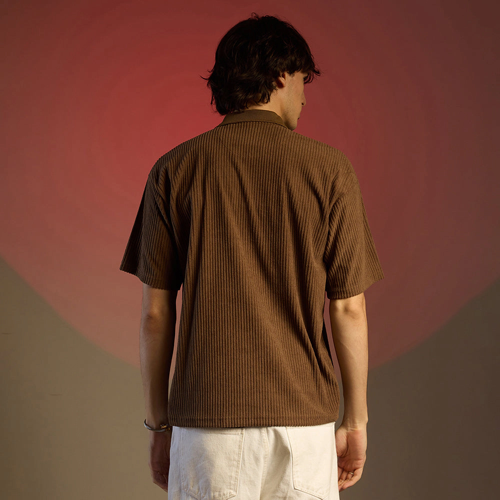 Ribbed Oversized Polo T-Shirt