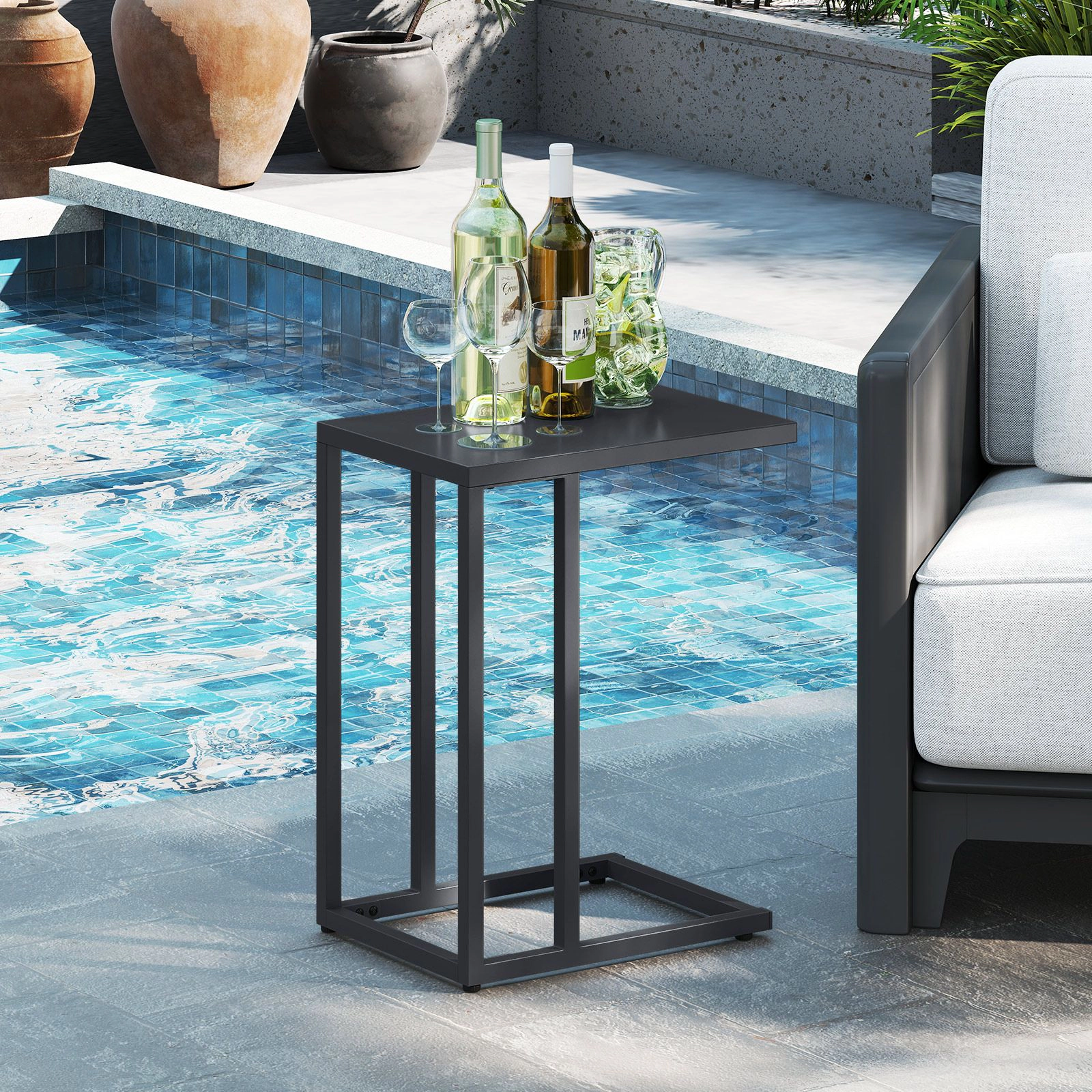 SlickBlue Dark Gray C-Shaped Sofa Side Table with 66 lb Capacity