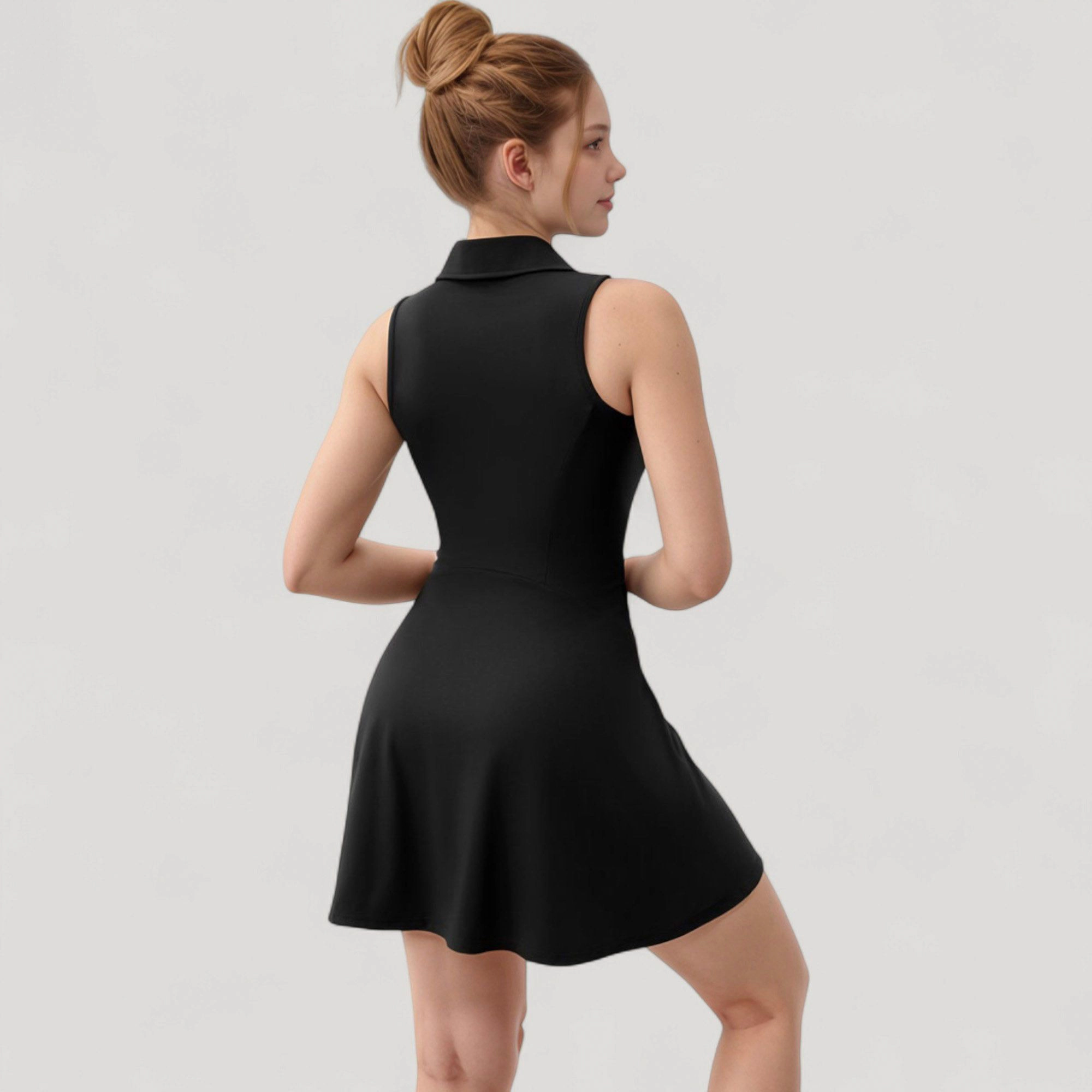 Anna-Kaci Women's Sleeveless Zip-Up Tennis Dress with Collared V-Neck and Flared Hem