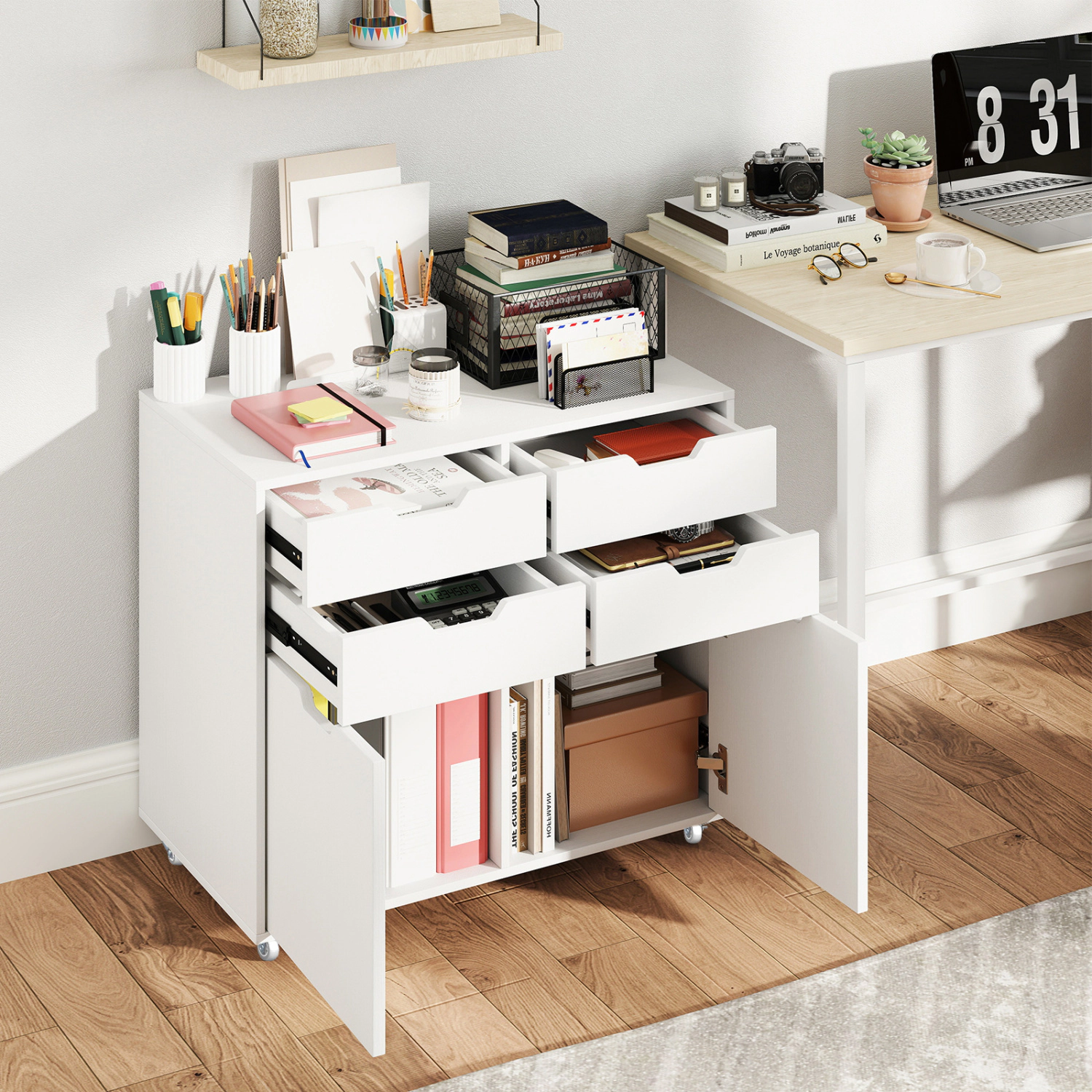LJG 4 Drawer File Cabinet with Wheels for Home Office Organization