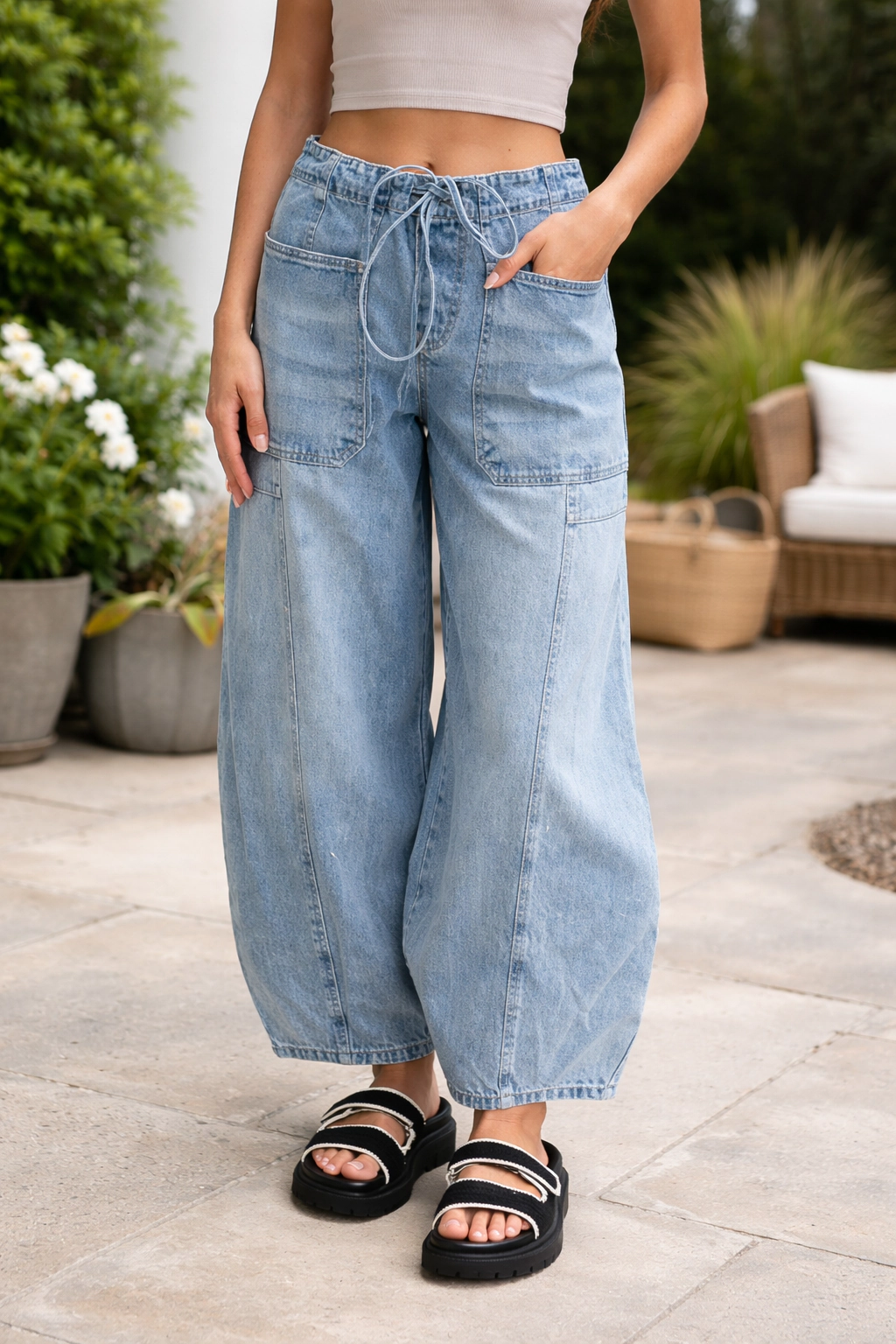 Threaded Pear Women's Bella Paperbag Waist Barrel Jeans