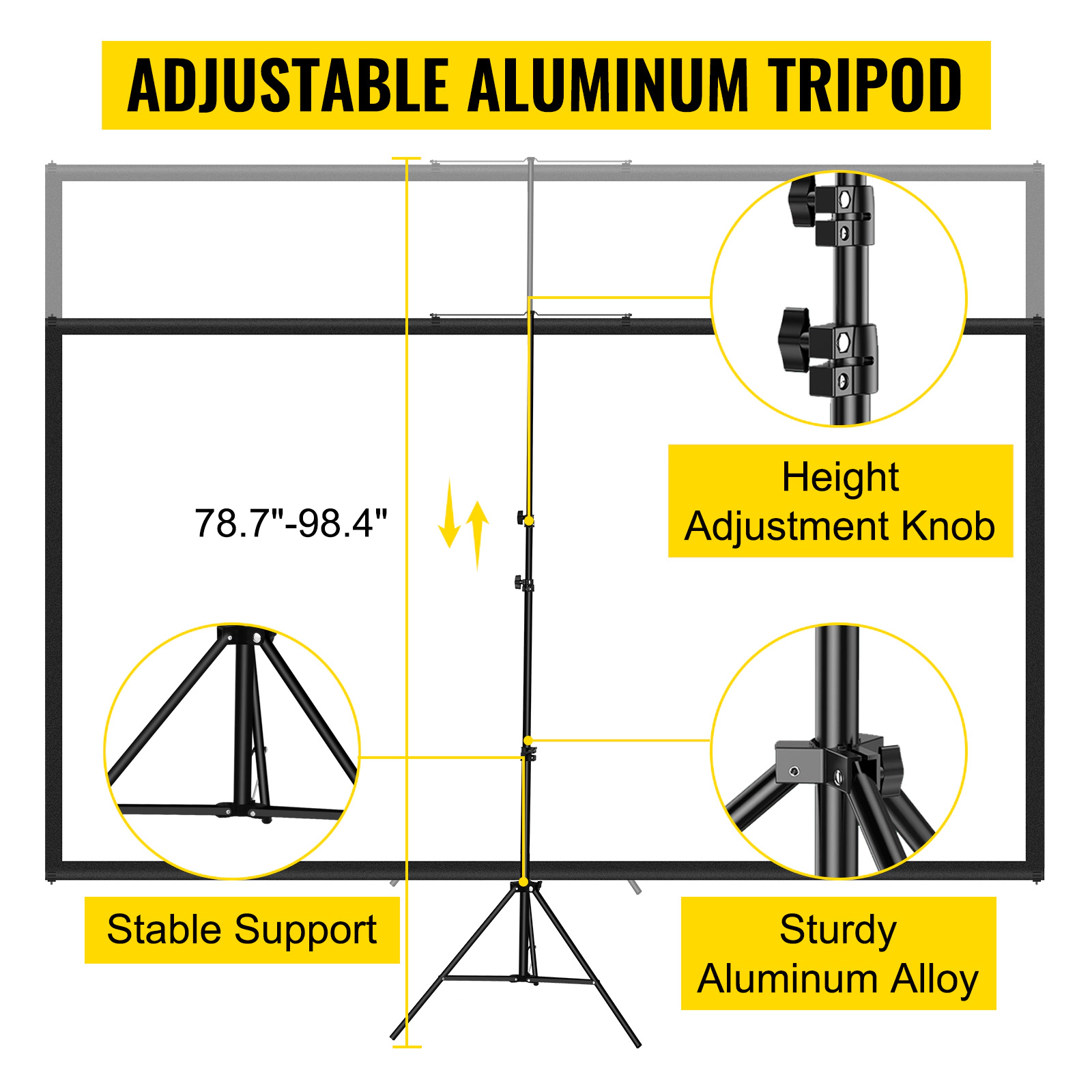 HONGGE Tripod Projector Screen with Stand 16:9 4K HD Projection Wrinkle-Free Height Adjustable Portable