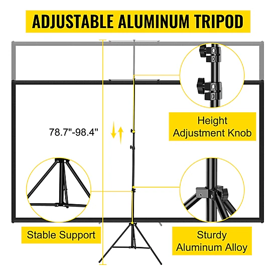 HONGGE 100 Inch Wrinkle-Free Projector Screen with Height-Adjustable ...