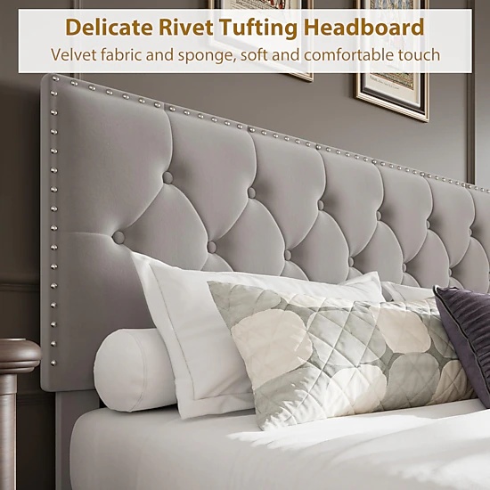 BebreezChic Upholstered Platform Bed Frame Velvet Storage Bed with ...