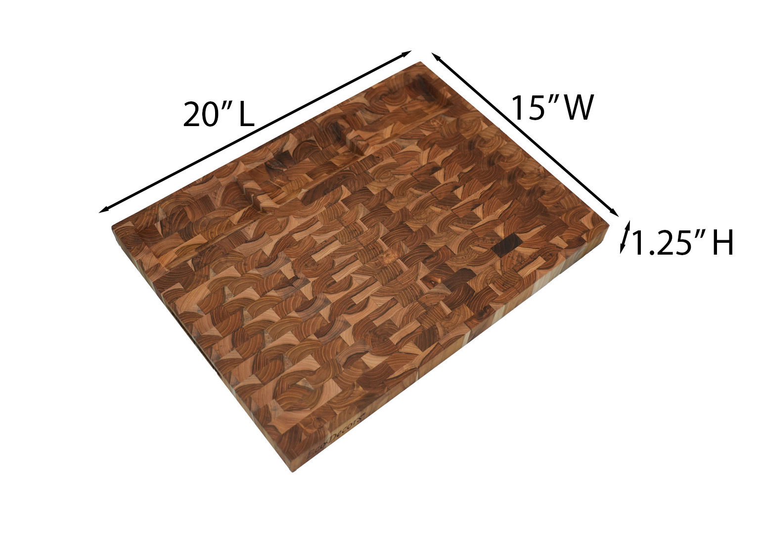 EcoDecors 20" x 15" Teak End Grain Cutting Board with Juice Channel and Carved Handles