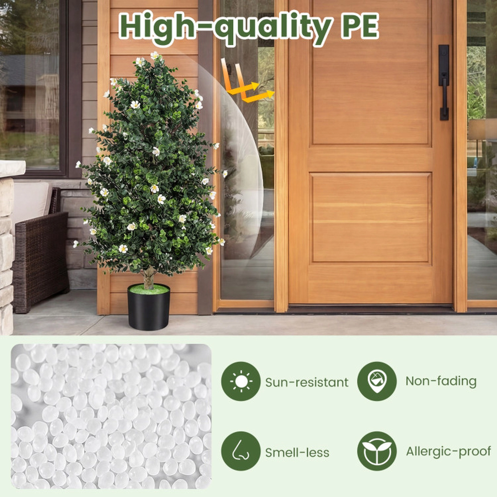 SUGIFT 2-Pack Cone Shaped 49 Blossoms Cement Pot Artificial Topiary Trees 36-in Tall 6-in Pot 16.5-lb White
