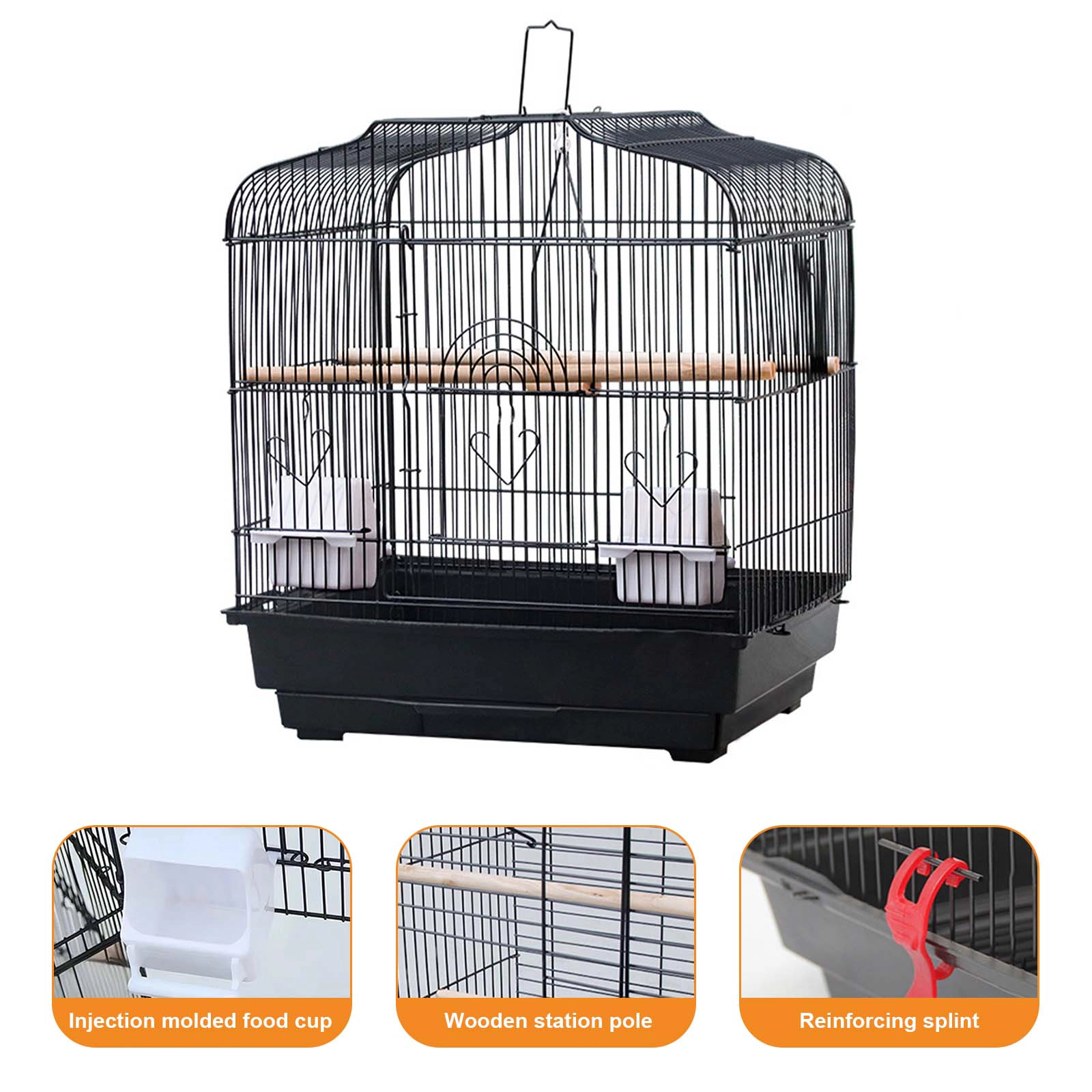 Portable Metal Travel Bird Cage, Lightweight Display Aviary for Parrots Small Pet Birds, Black