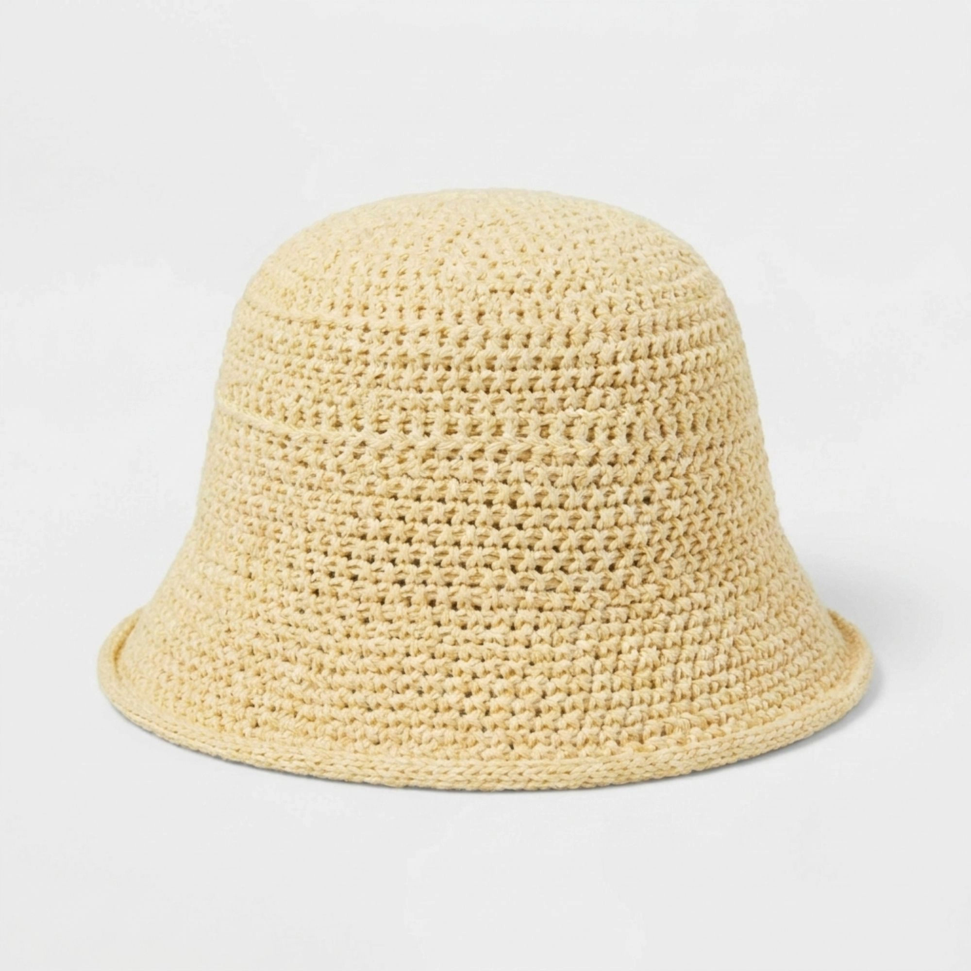 Anna-Kaci Women's Crochet Bucket Hat with Rolled Brim and Openwork Texture