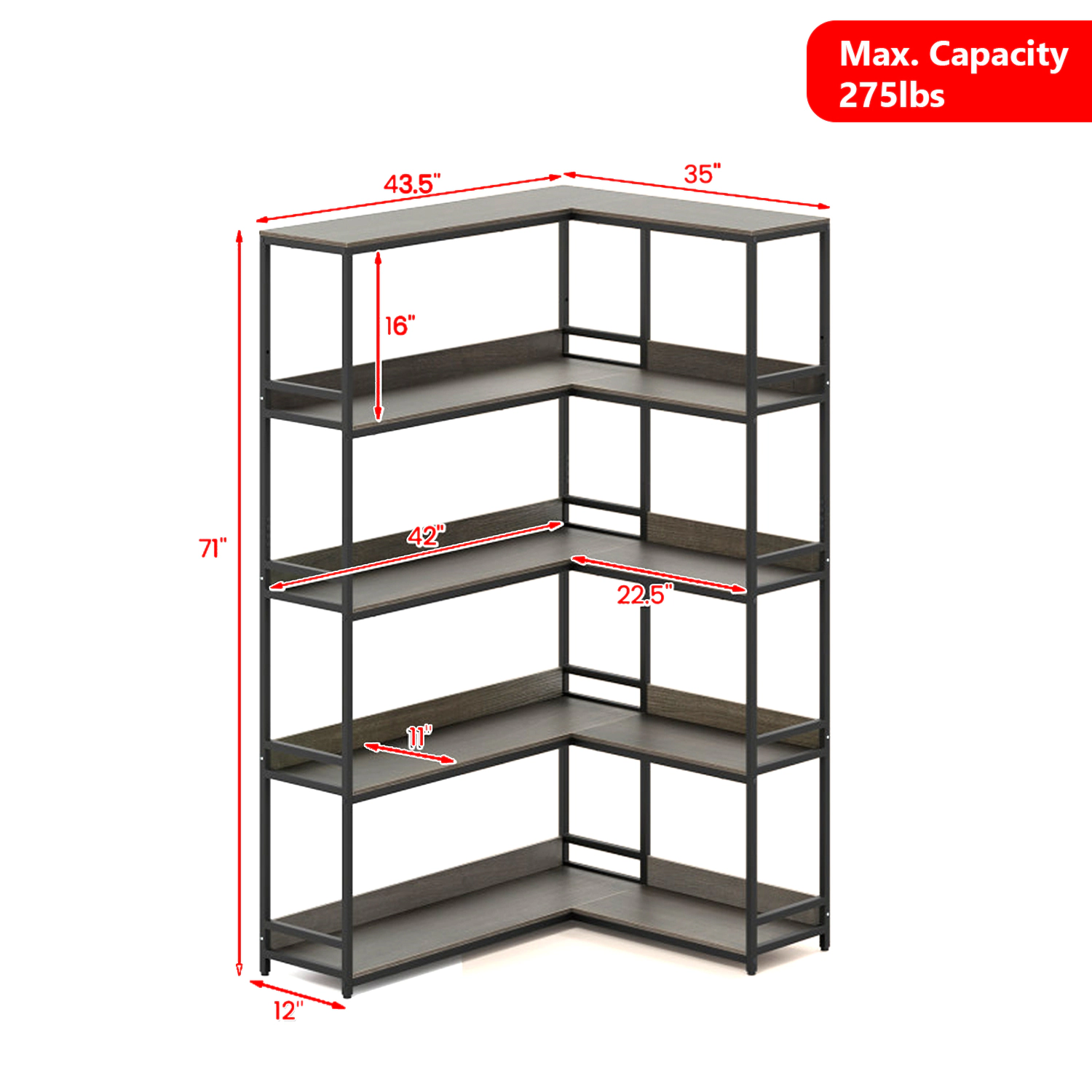 Hivvago Modern Corner Book Organizer with 5 Tiers