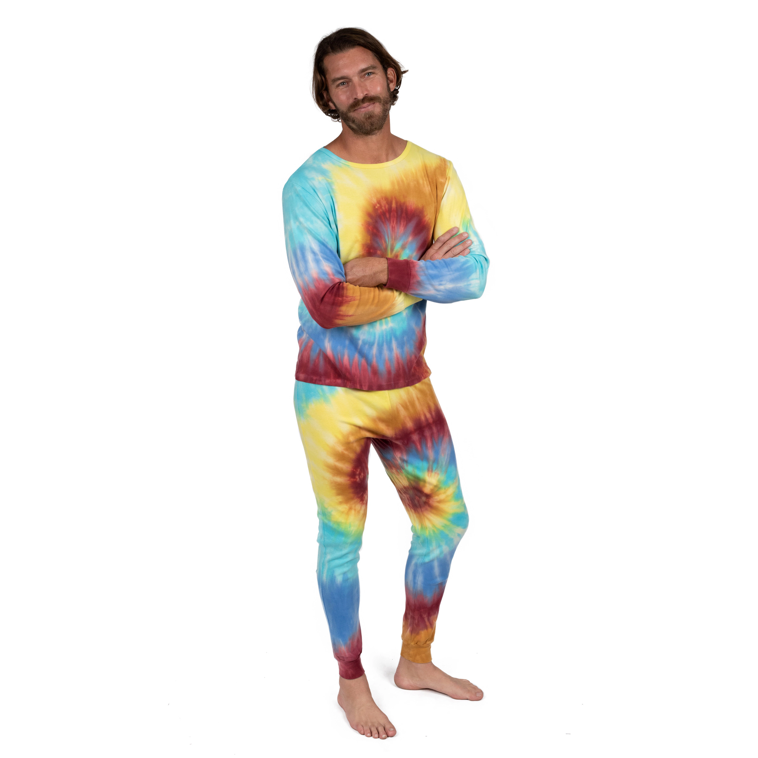 Leveret Men's 2-Piece Cotton Snug Fit Tie Dye Swirl Pajama Set