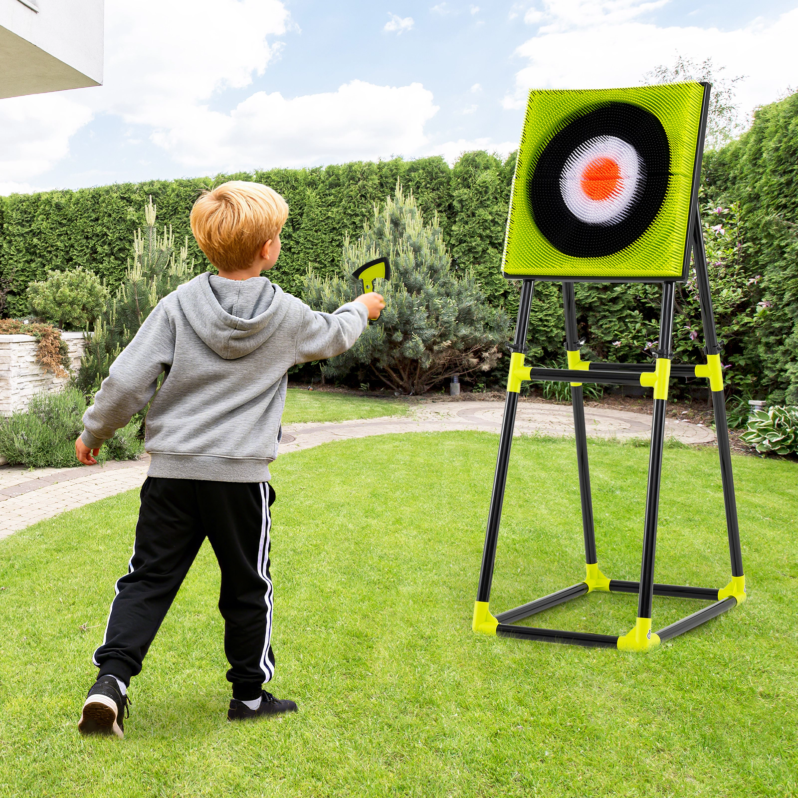 SUGIFT Green 4-in-1 Kids Throwing Game Set with Bristle Target Bow and Ninja Darts 27.5-in W 19.5-in D 55-in H