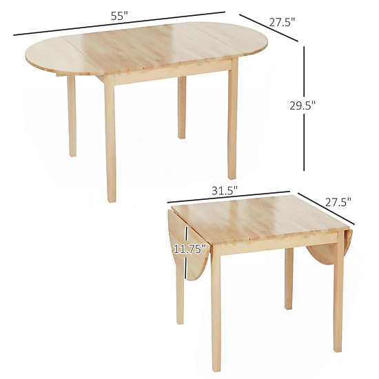 HONGGE 55" Wood Kitchen Table Drop Leaf Tables for Small Spaces
