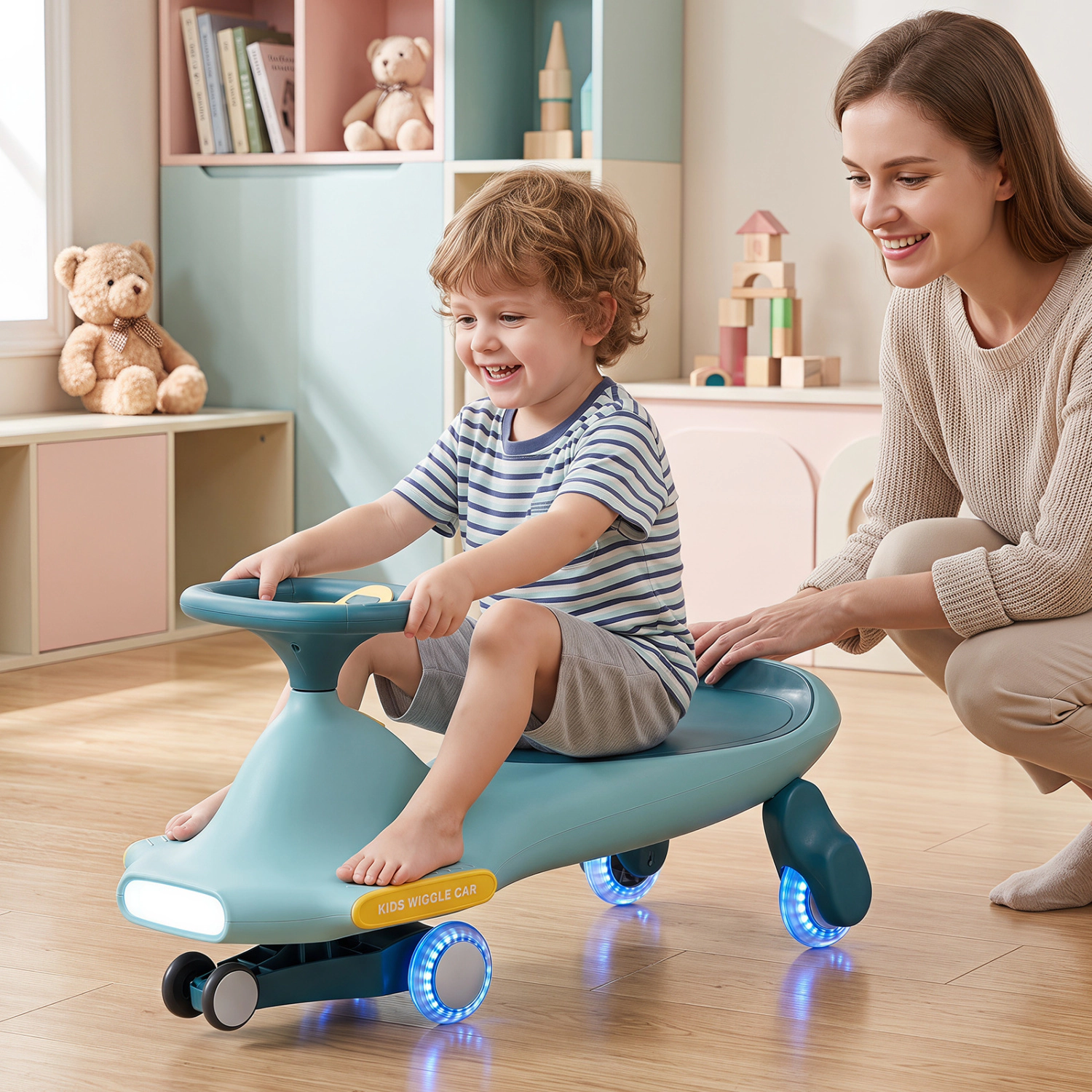 LJG Wiggle Car for Kids with LED Flashing Wheels Indoor Outdoor Play