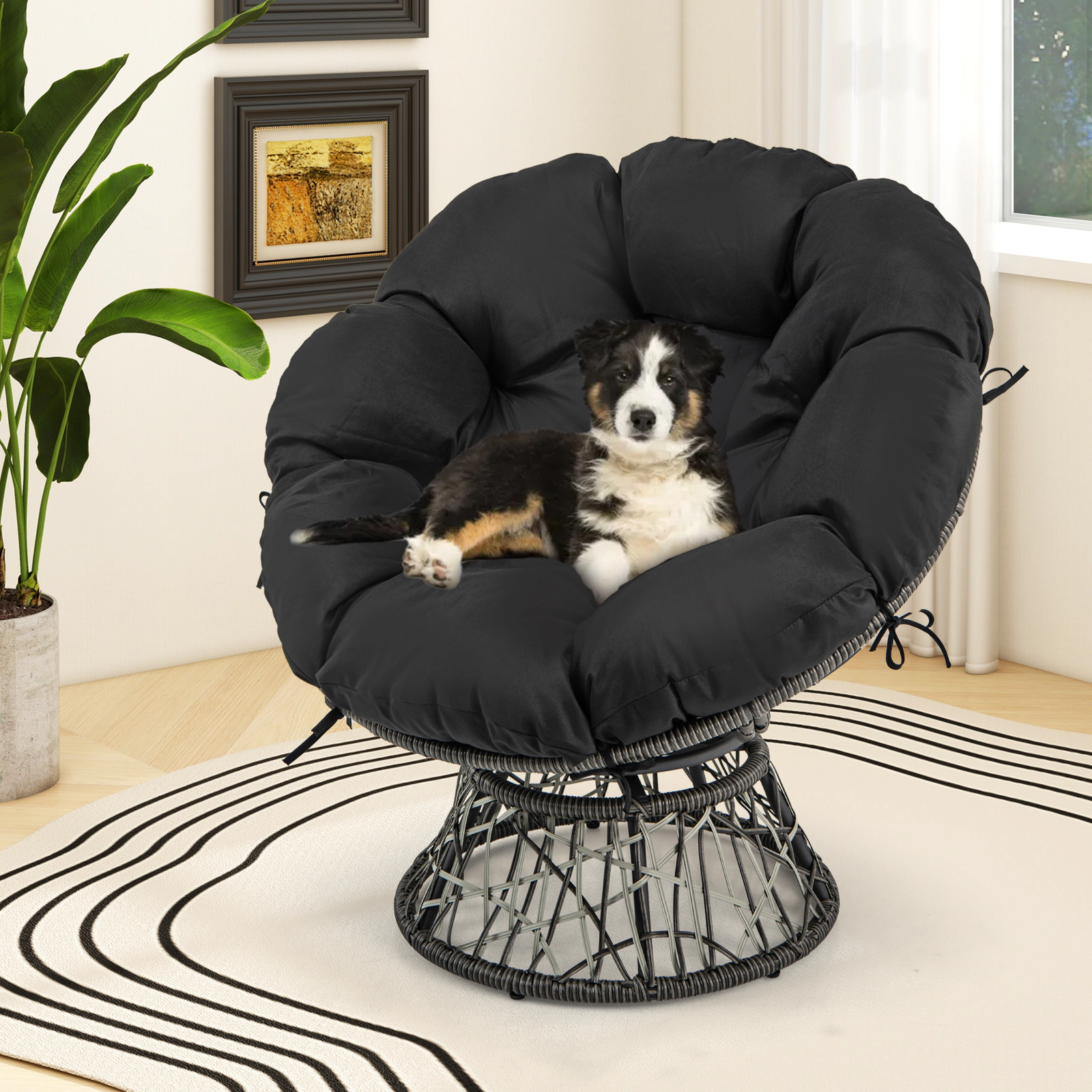 LJG PE Wicker Papasan Chair with Thick and Removable Cushion
