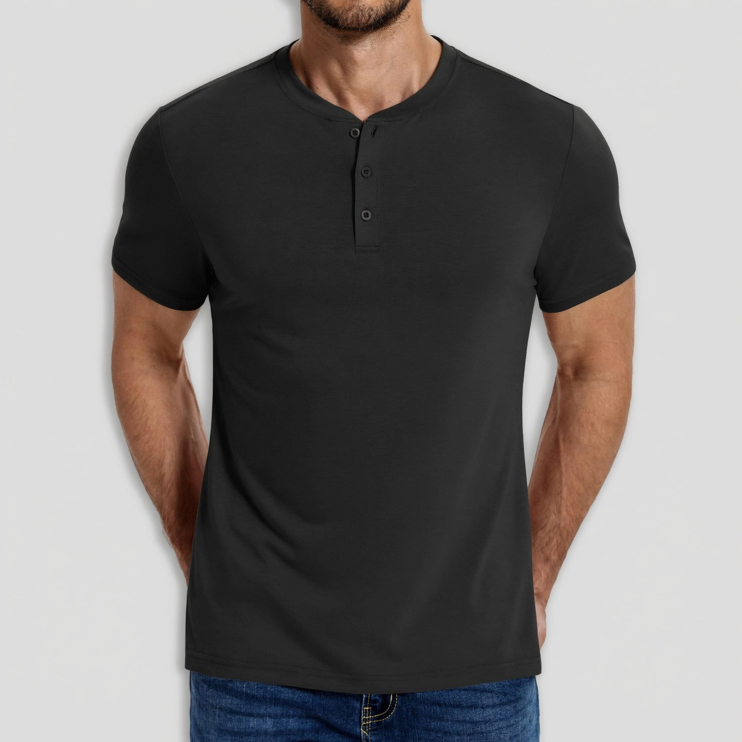 COOFANDY Mens Short Sleeve Henley Shirt  Solid Color Button Placket Tees