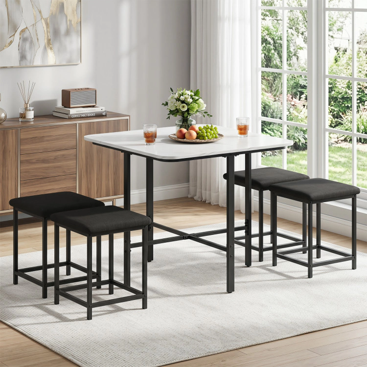 Hivvago Dining Table Set With 4 Upholstered Stools And Metal Frame