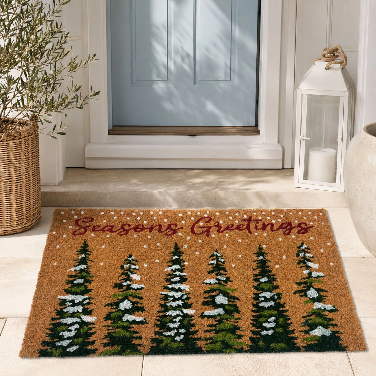 Kate Aurora Christmas Evergreens Seasons Greetings Bristled Outdoor Welcome Mat - 18"x30"