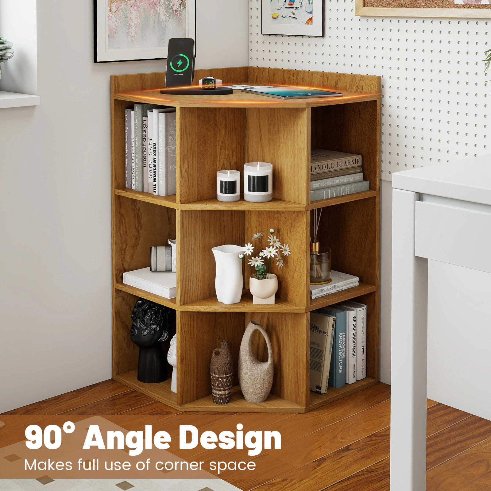 SlickBlue Modern Corner Cabinet Organizer for Living Room Bedroom Office