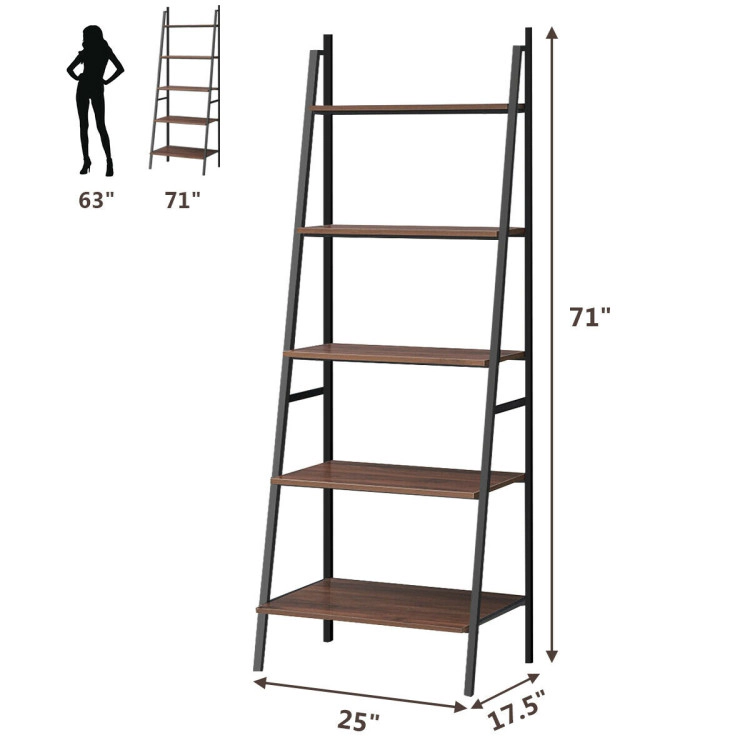 Hivvago 5 Tier Leaning Bookshelf Wood Metal Bookcase