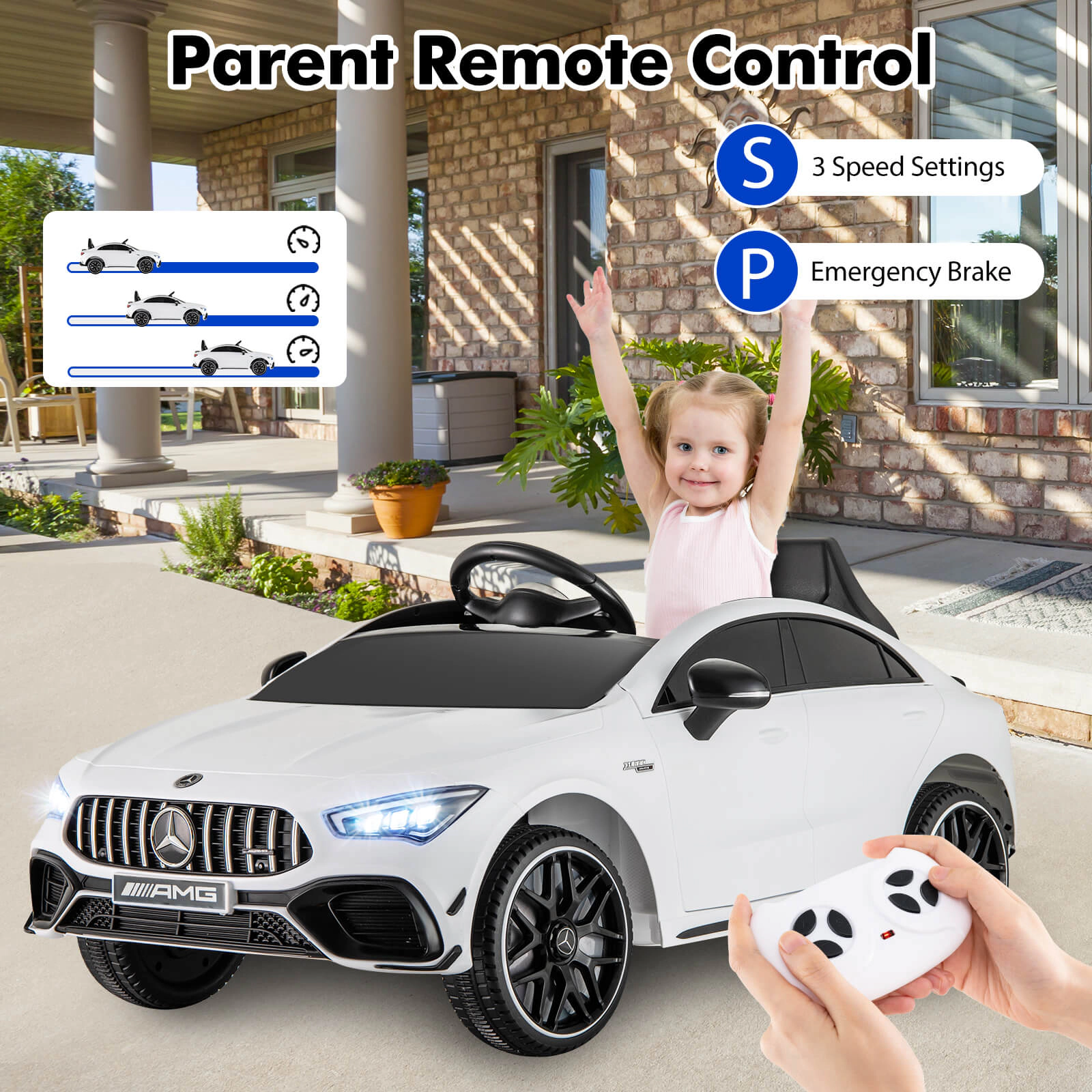 Costway 12V Kids Ride on Car w/Remote Rocking Function Transport Wheels Lights & Music White