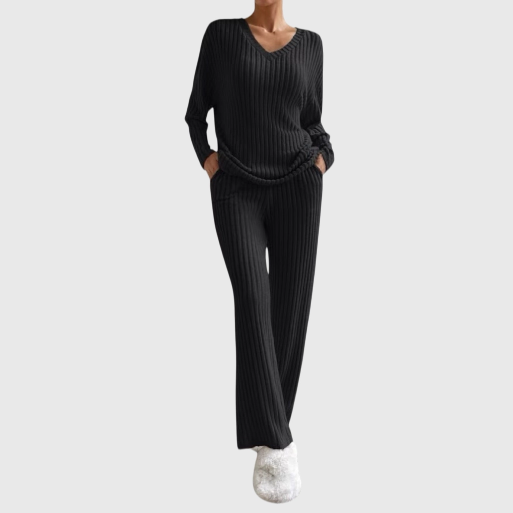 YesFashion Women's Pajama Sets Long Sleeve 2 Piece Lounge Ribbed Knit Sweater Sleepwear