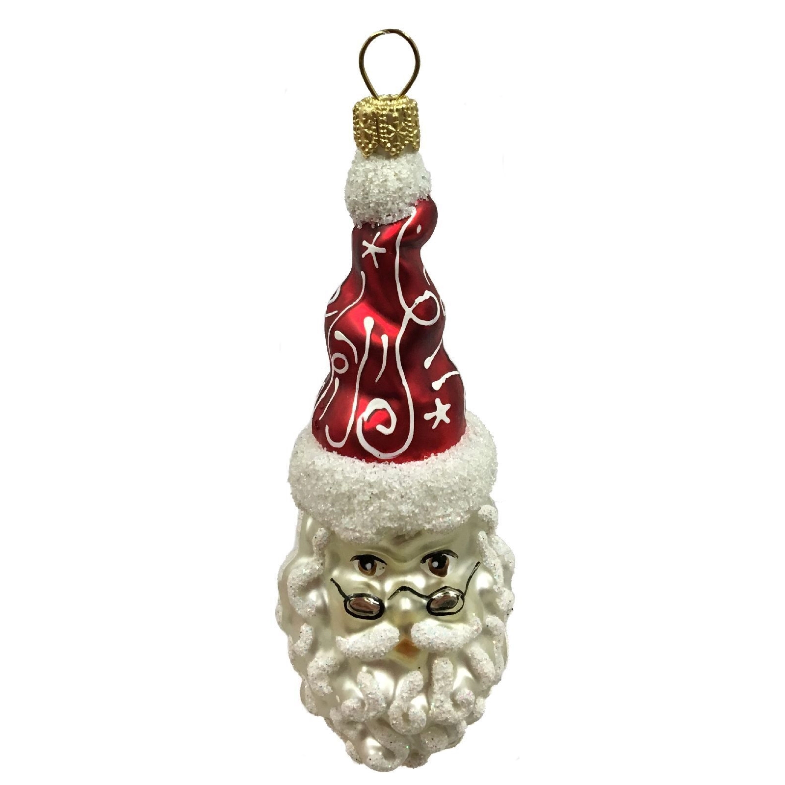 Pinnacle Peak Trading Company Santa Claus Face with Glasses Polish Glass Christmas Tree Ornament Decoration