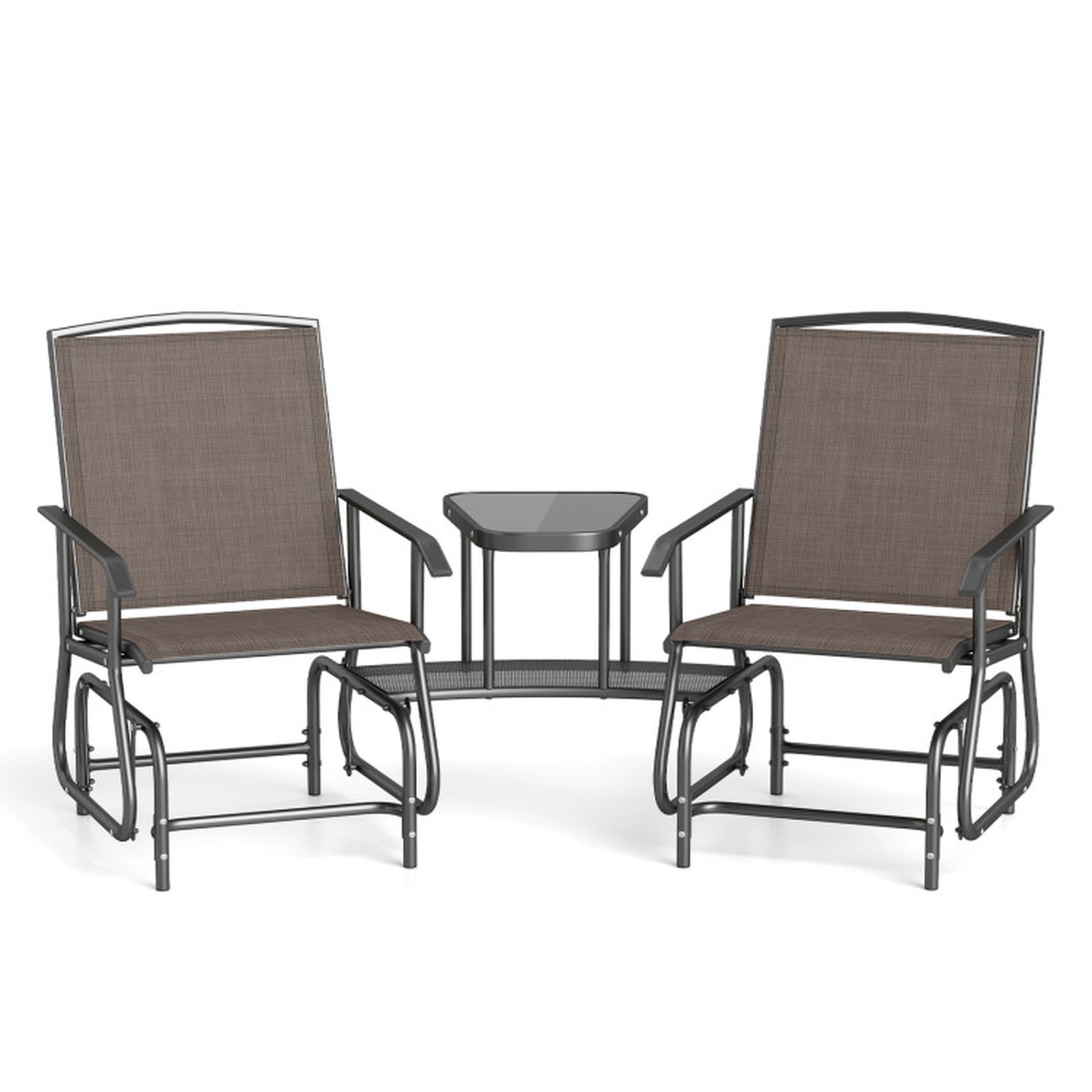 SUGIFT 2-Tier Center Table and Mesh Fabric 2-Seater Outdoor Glider Bench