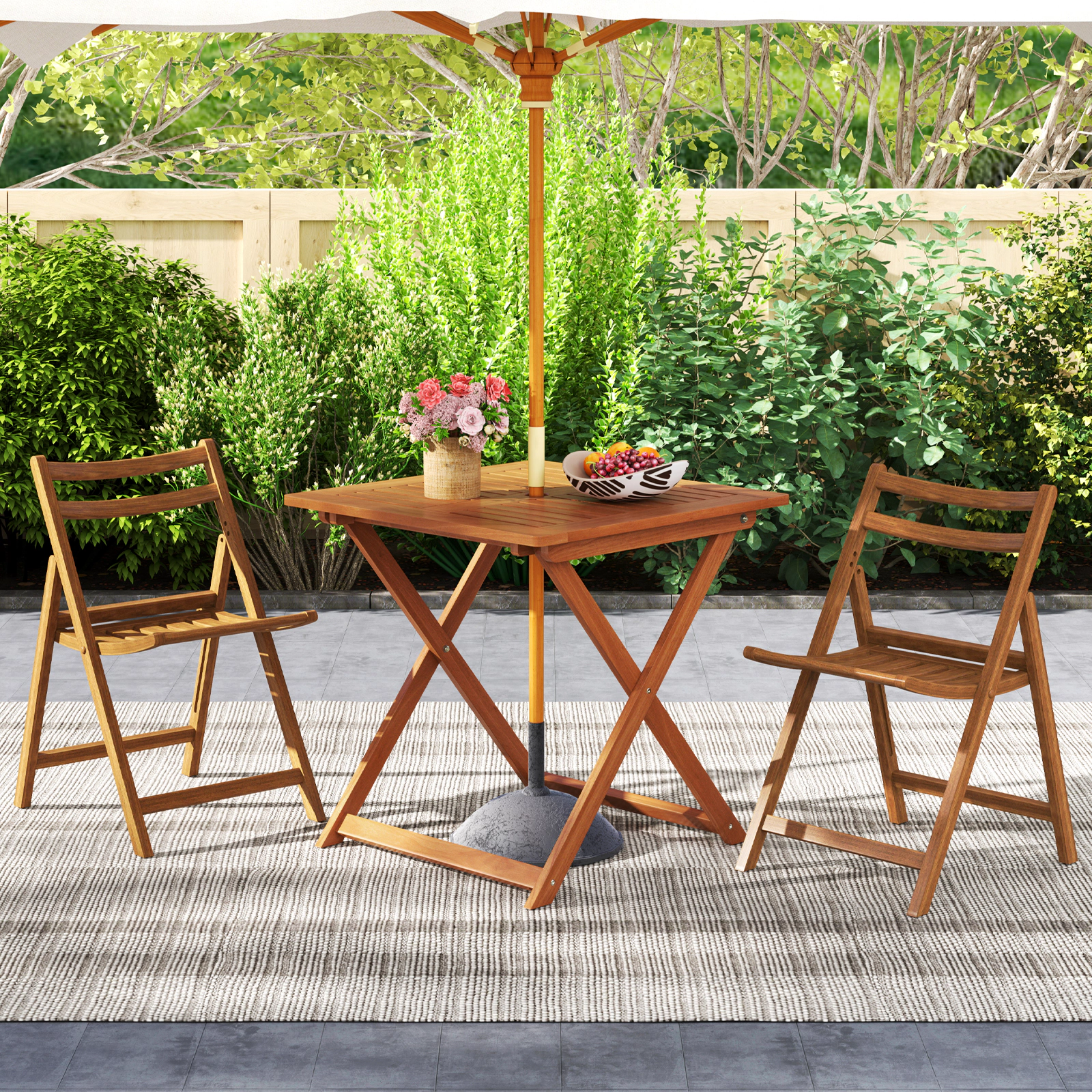 SlickBlue Portable Wooden Folding Table for Patio, Deck, Balcony, and Backyard Dining