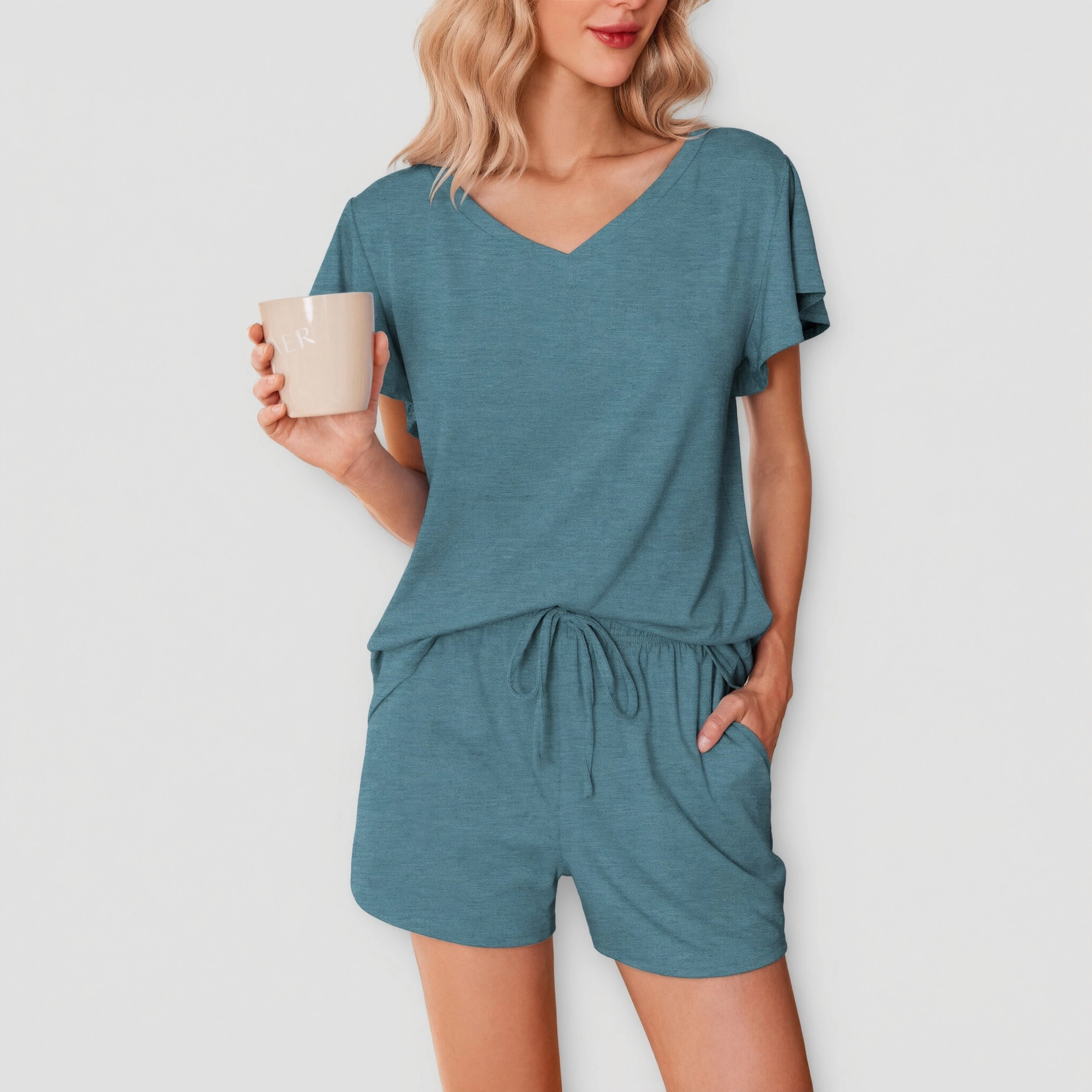 Ekouaer Ladies Pajama Sets Flowers Printed Soft Loungewear Cute Ruffle Sleeve Comfy Sleepwear