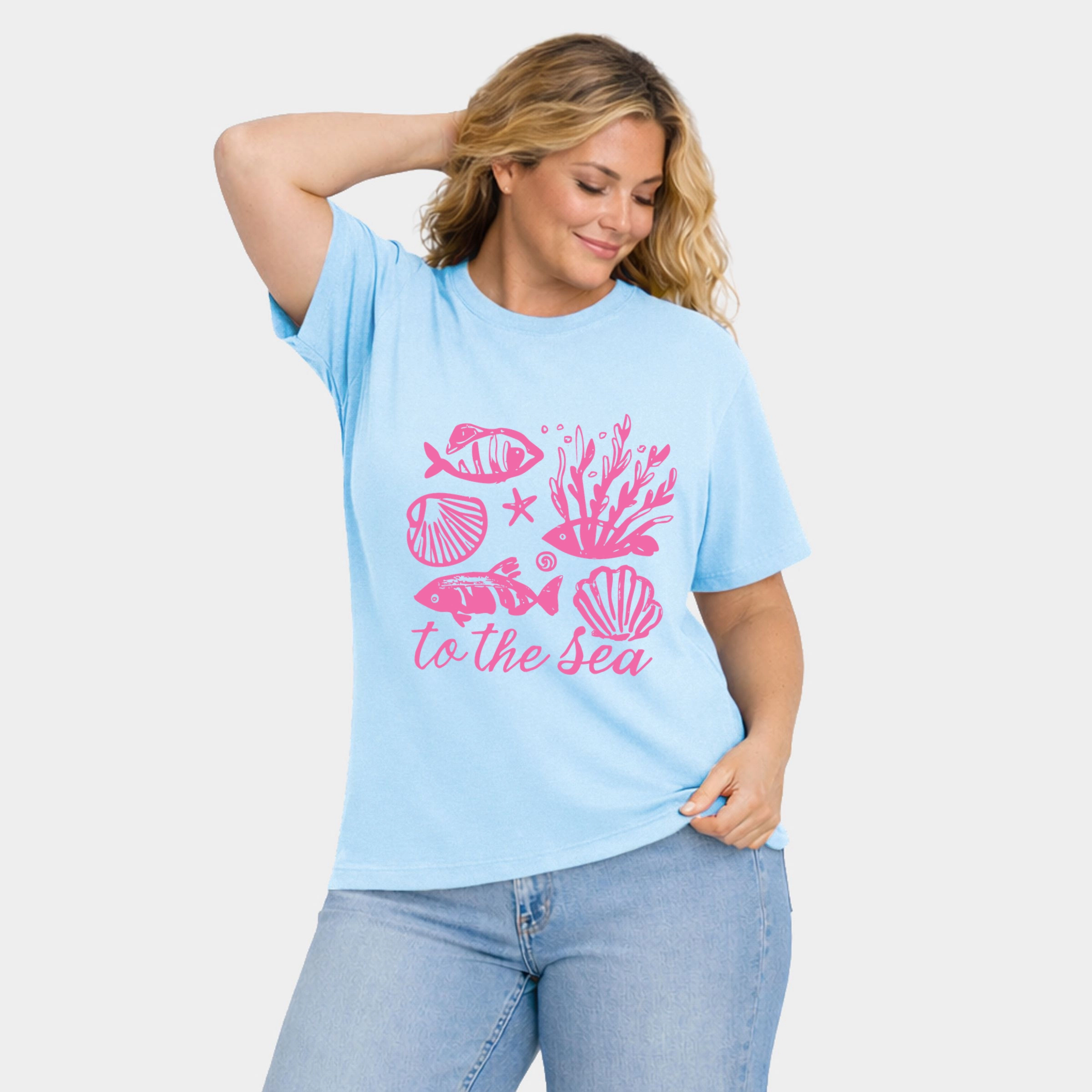 Simply Sage Market - To The Sea Creatures Women's Plus Sized Garment Dyed Graphic T-Shirt