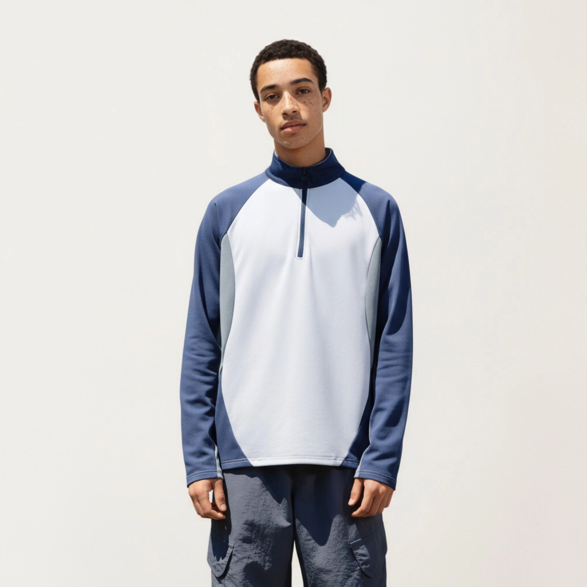 Anna-Kaci Men's Long Sleeve Quarter-Zip Pullover with Color Block Panels and Stand Collar
