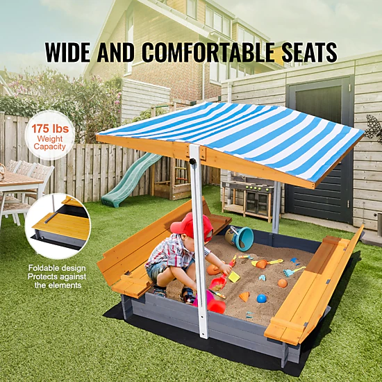HONGGE Sandbox with Sand Pit and Bottom Liner for Outdoor Backyard Beach Park, Gift for Ages 3-12