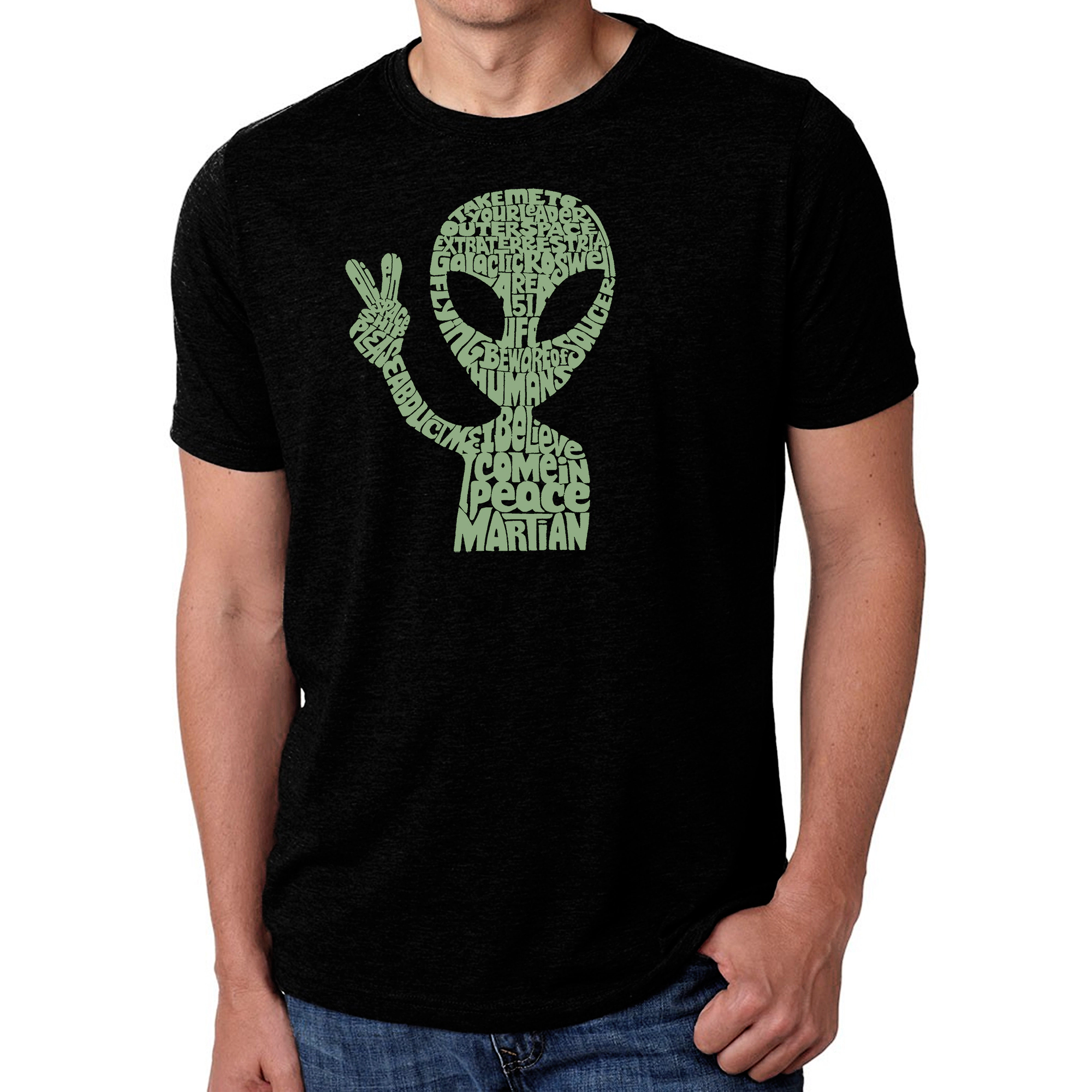 LA Pop Art Men's Cotton-Poly Blend Word T-Shirt - Peace Alien