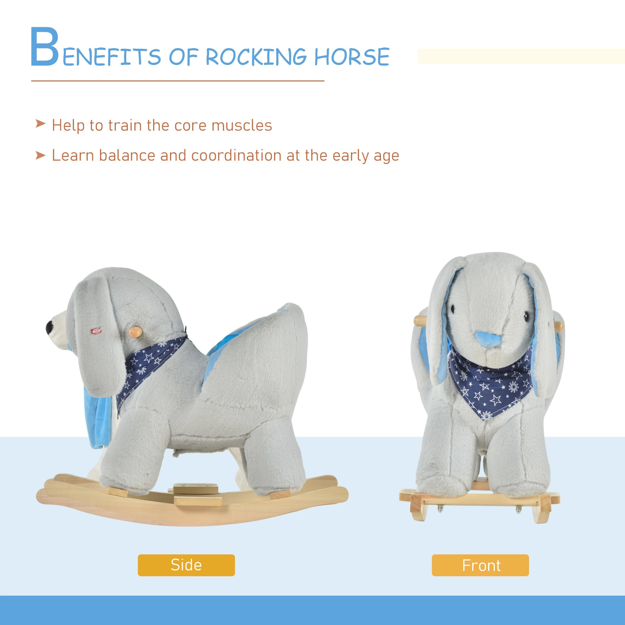 HONGGE Plush Bunny Rocking Horse for Toddlers 18-36 Months with Lullaby Music & Wood Base, Gray