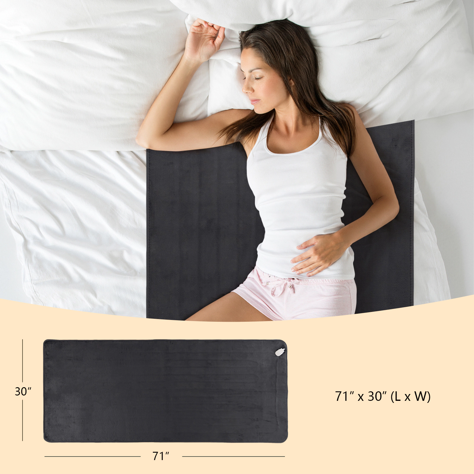 SUGIFT Twin Size 5 Heat Levels 8-Hour Auto Off Flannel Electric Heated Mattress Pad 71-in x 30-in 120V 71W Gray