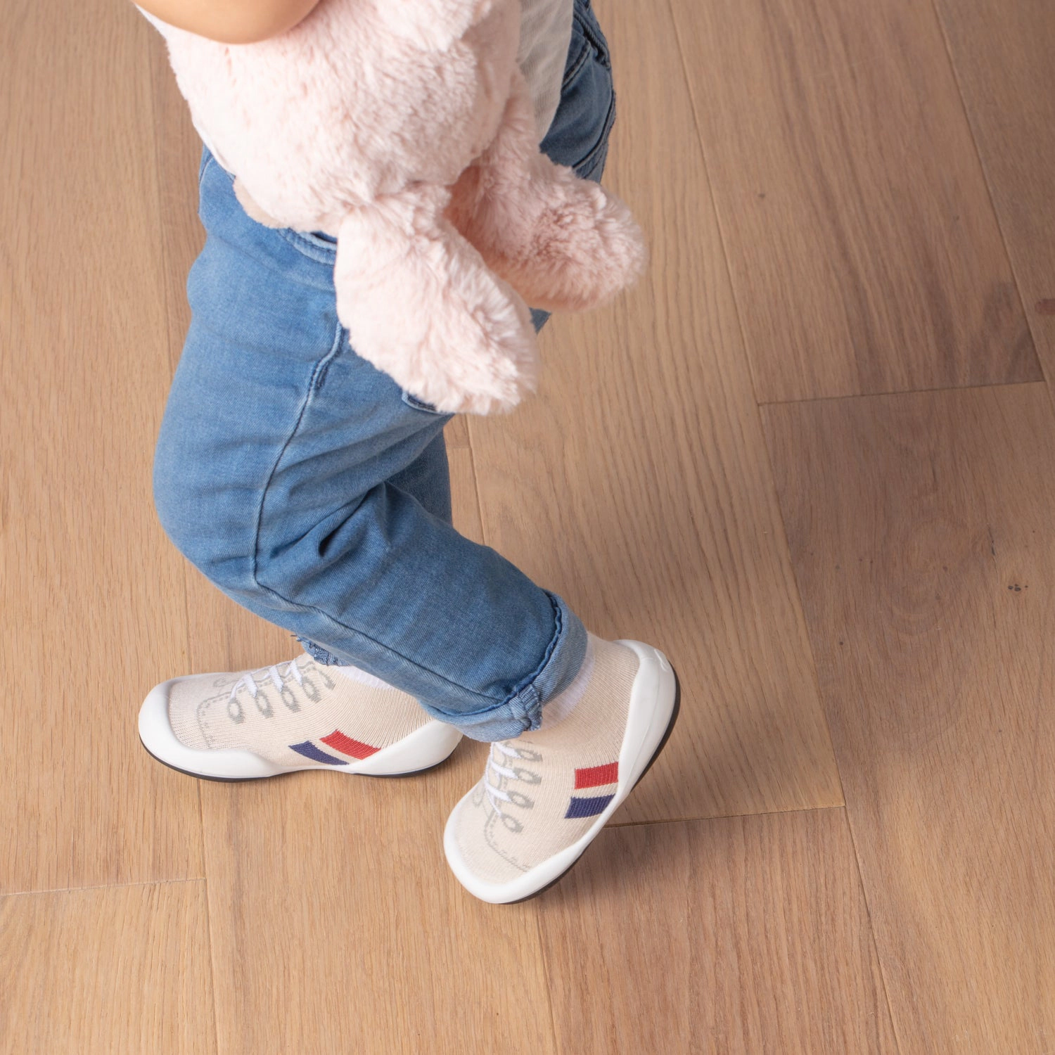 Komuello Toddler Girl Boy First Walk Sock Shoes Runner - Light Beige