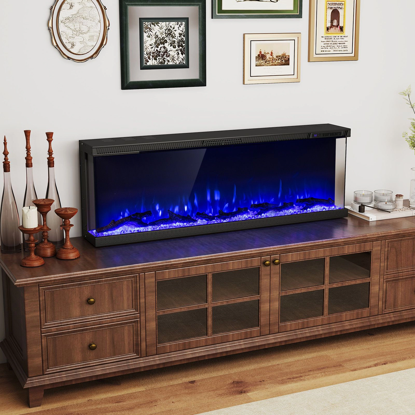 SlickBlue Wall Mounted Recessed Electric Fireplace Heater with LED Flames